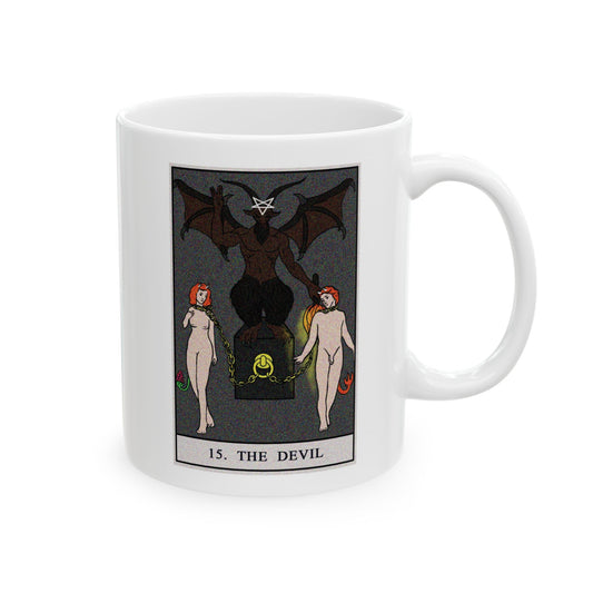 The Devil Tarot Card Coffee Mug - Double Sided Print, White Ceramic, 11oz by TheGlassyLass.com