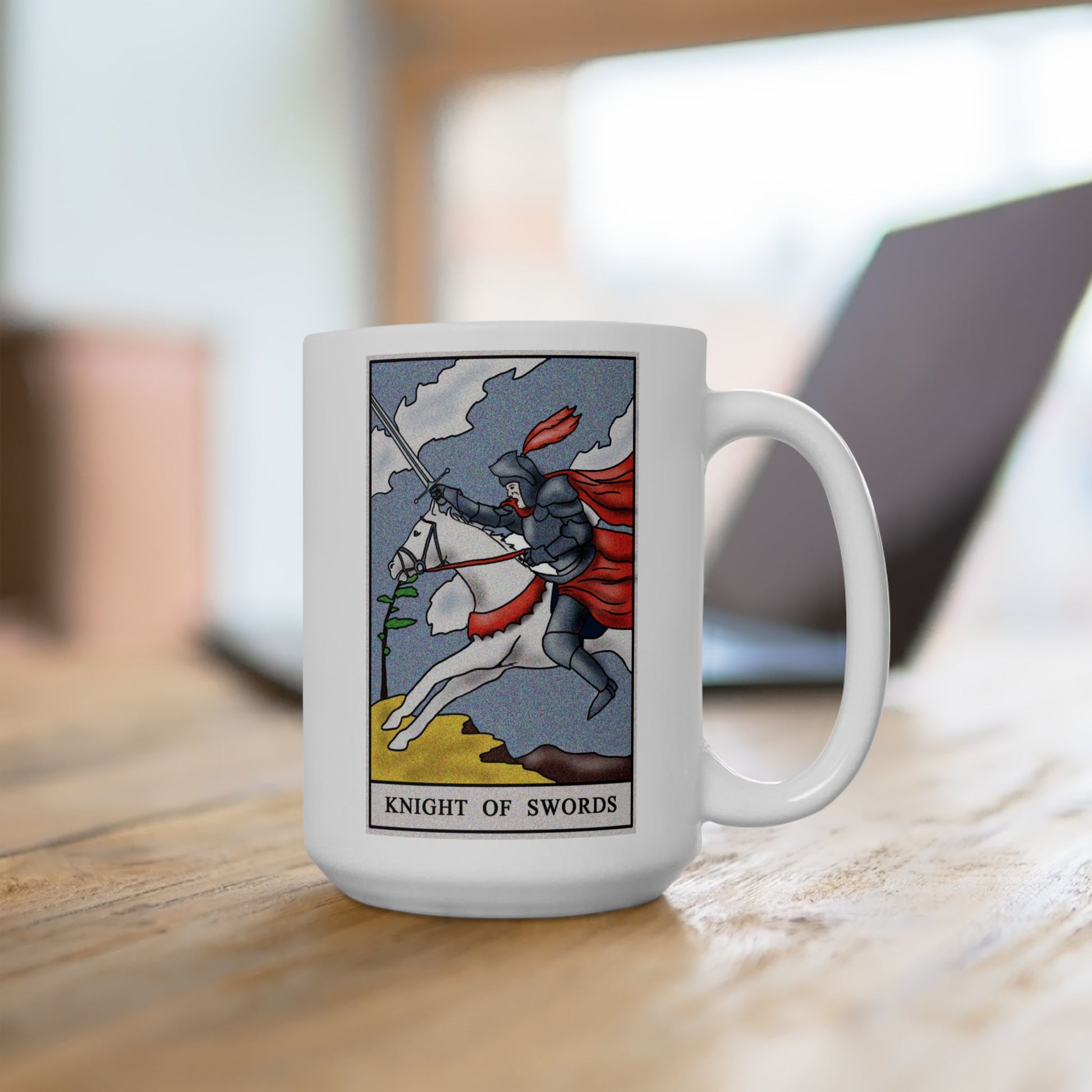 Knight of Swords Tarot Card Coffee Mug - Double Sided White Ceramic 15oz by TheGlassyLass.com