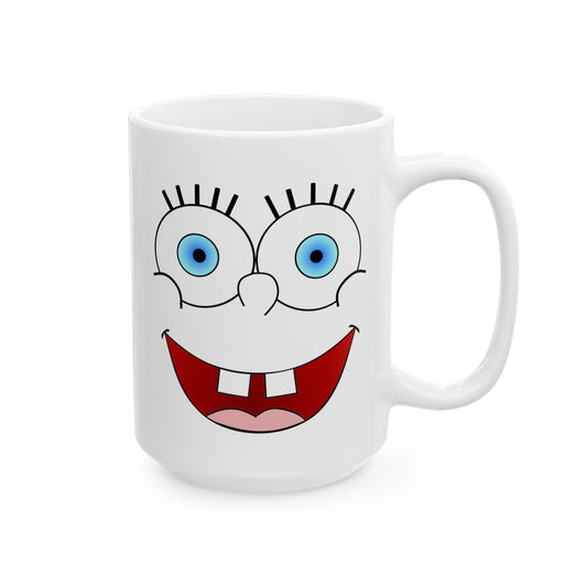 SpongeBobish Coffee Mug - Double Sided White Ceramic 15oz by TheGlassyLass.com