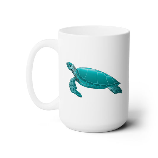 Sea Turtle Coffee Mug - Double Sided White Ceramic 15oz by TheGlassyLass.com