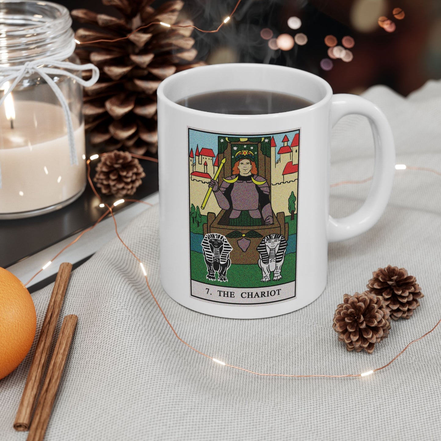 The Chariot Tarot Card Coffee Mug - Double Sided Print, White Ceramic, 11oz by TheGlassyLass.com