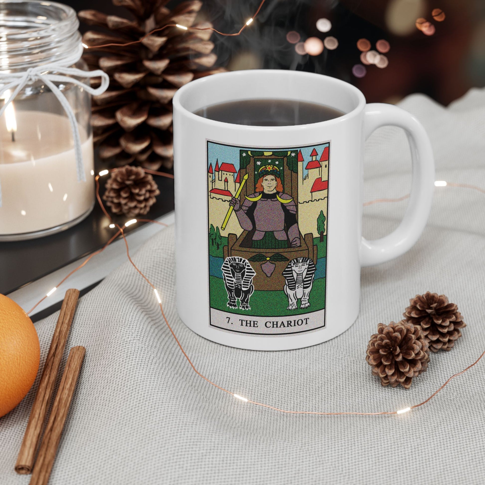 The Chariot Tarot Card Coffee Mug - Double Sided Print, White Ceramic, 11oz by TheGlassyLass.com