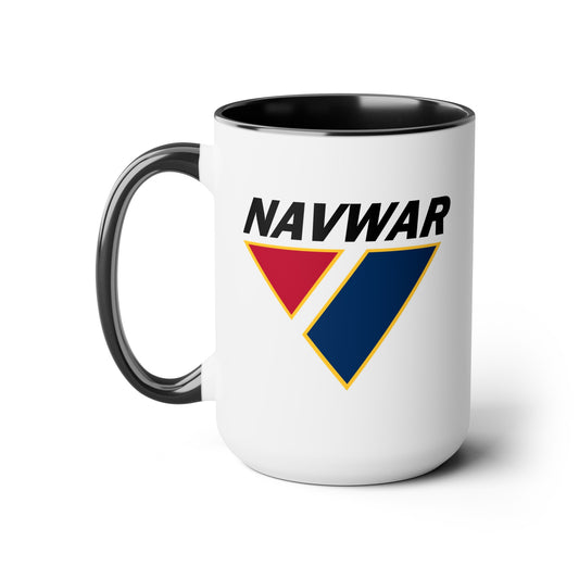 US Navy NAVWAR Coffee Mug - Black Accent Two Tone White Ceramic 15oz by TheGlassyLass.com