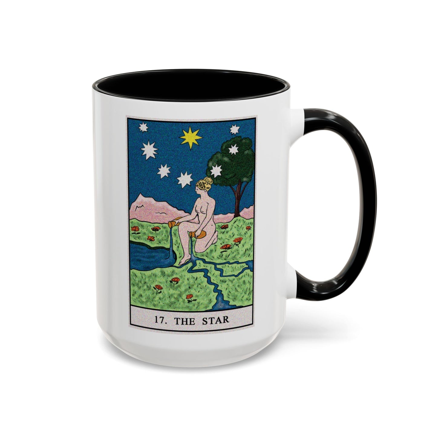 The Star Tarot Card Coffee Mug - Double Sided Black Accent White Ceramic 15oz by TheGlassyLass.com
