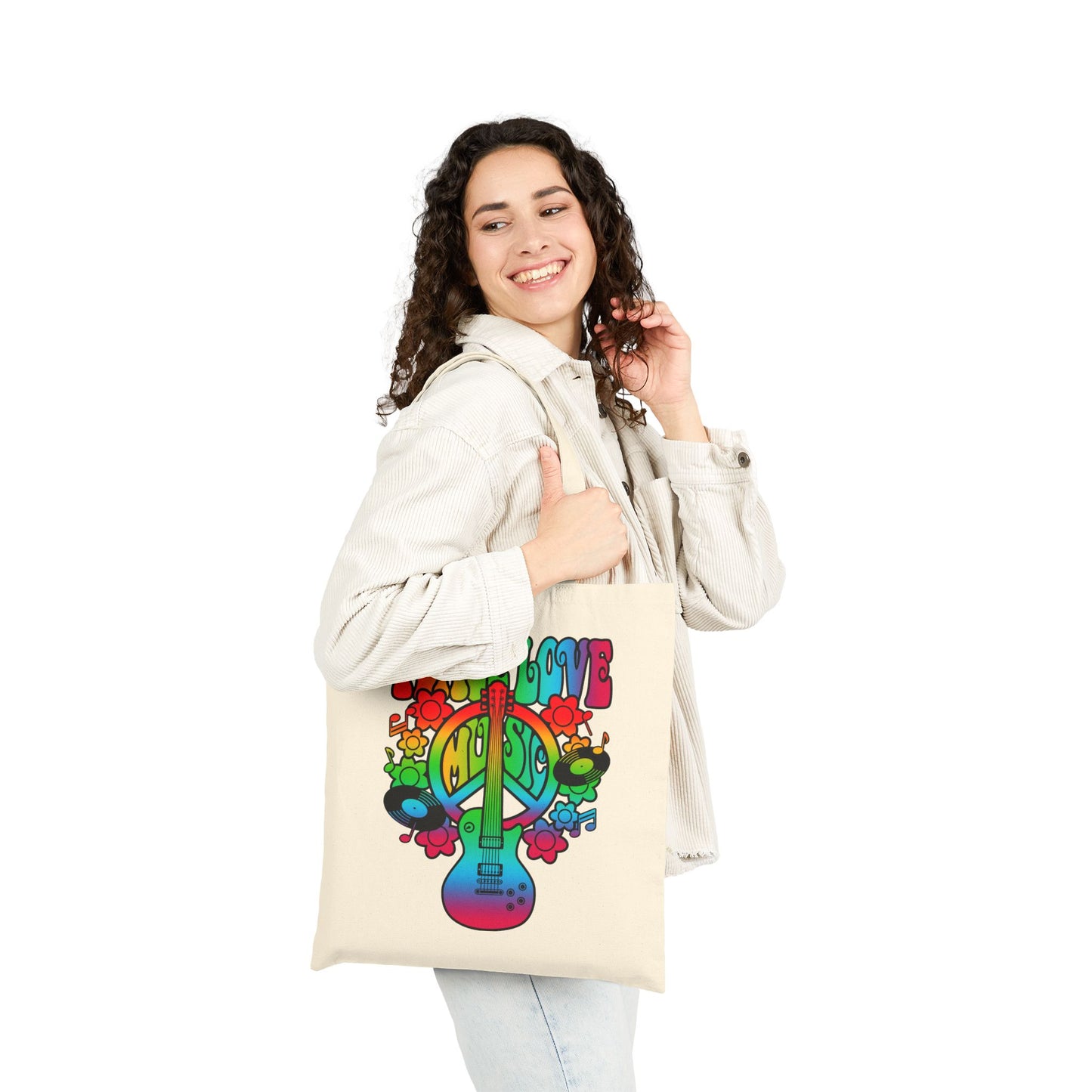 Peace Love and Music Logo Tote Bag - Heavyweight 100% Cotton Canvas by TheGlassyLass.com