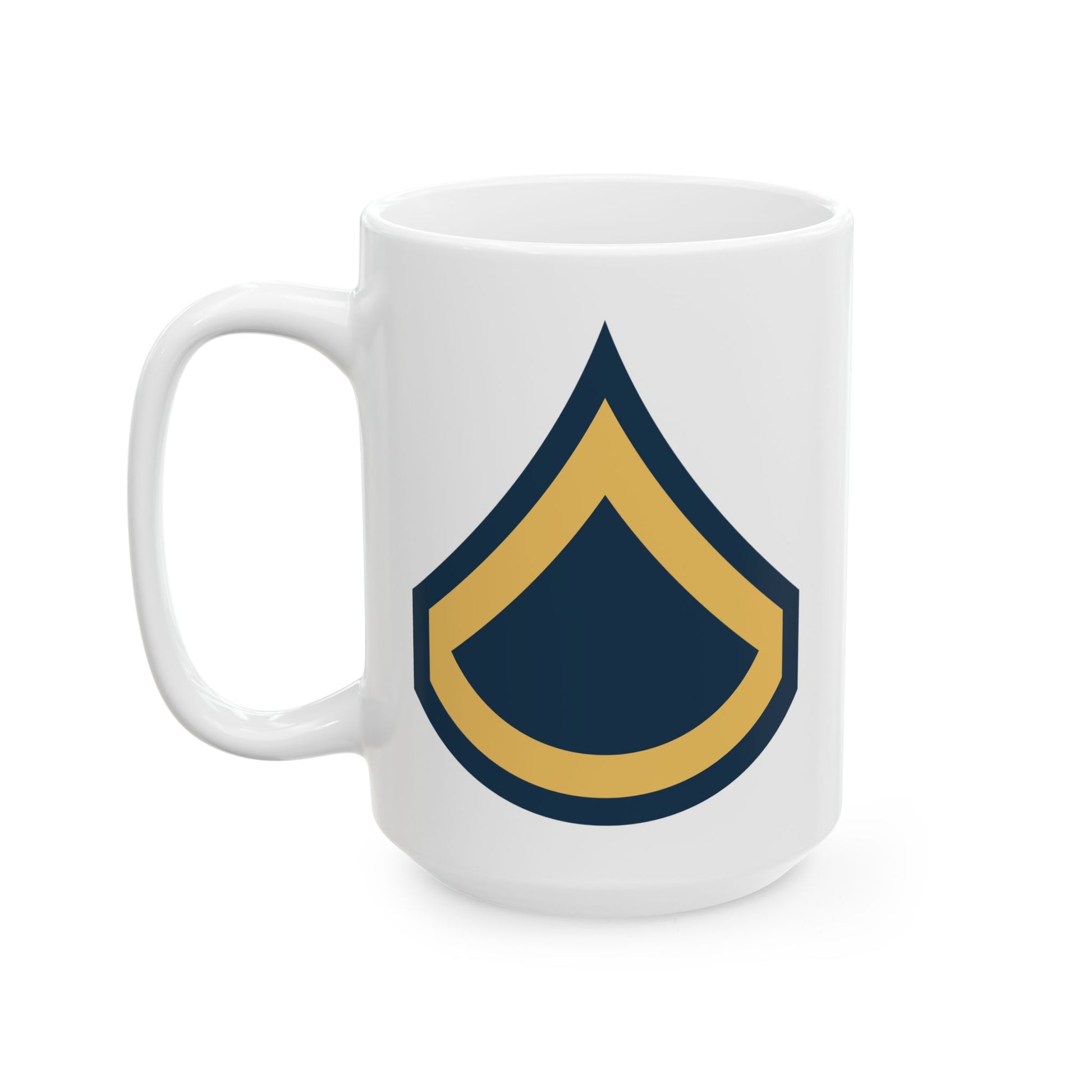 US Army Private First Class (E-3) Stripes Coffee Mug - Double Sided Print, White Ceramic, 15oz by TheGlassyLass.com