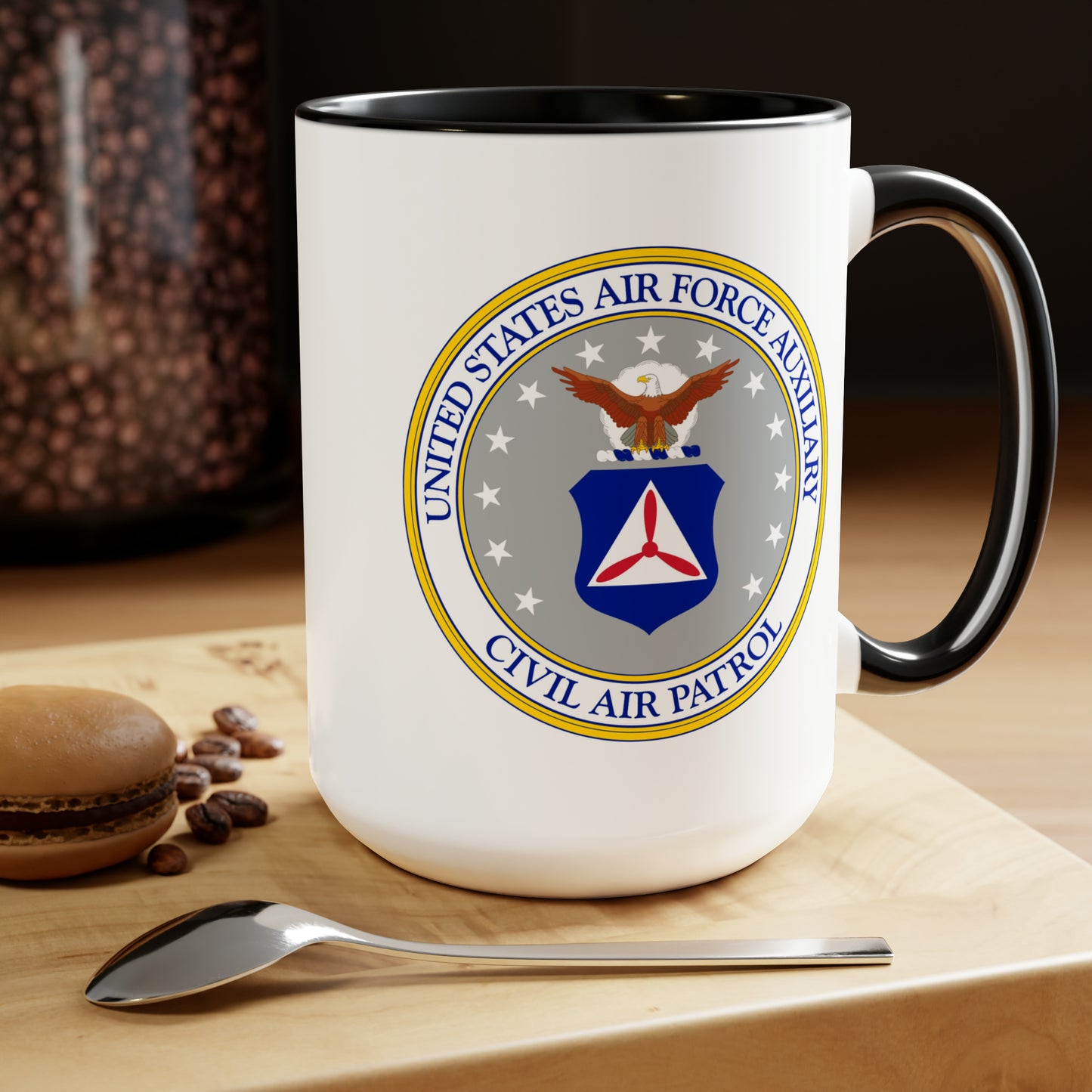 Civil Air Patrol Coffee Mug - Double Sided Black Accent White Ceramic 15oz by TheGlassyLass