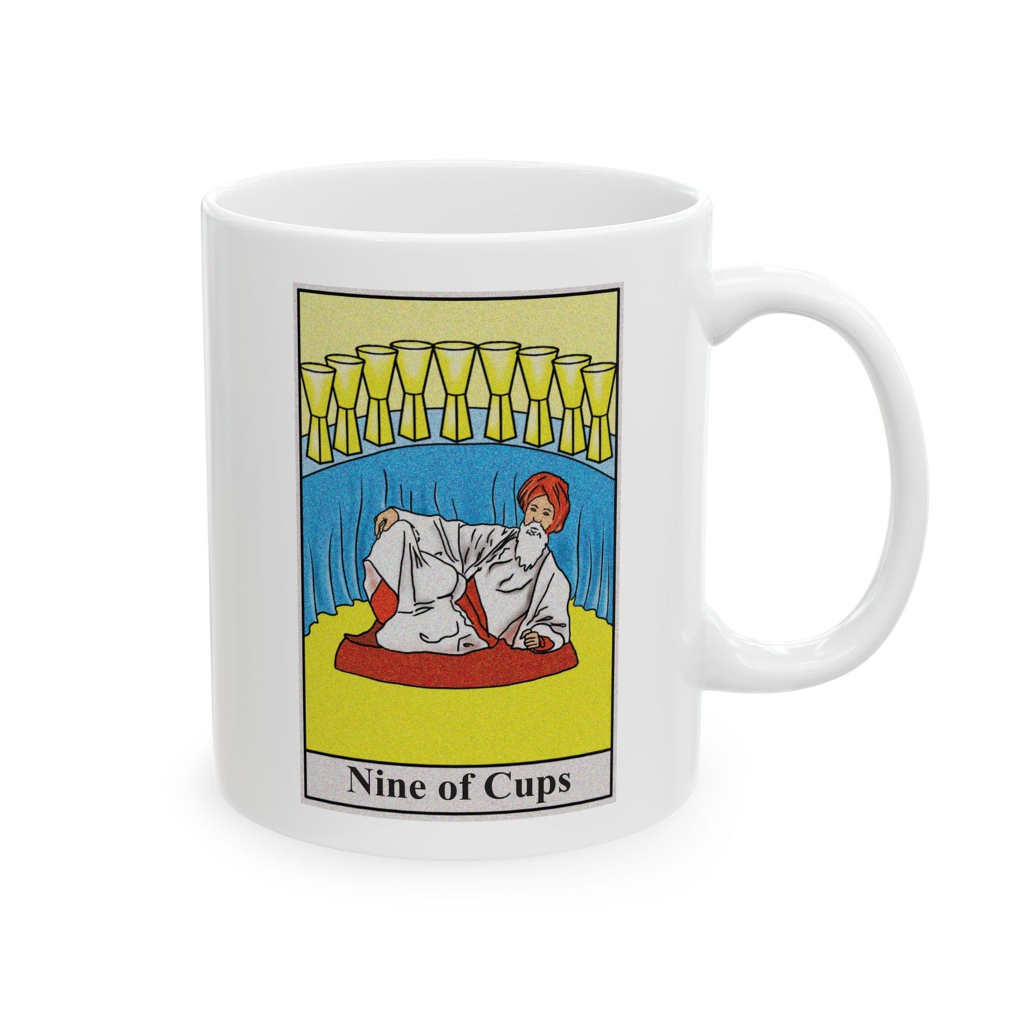Nine of Cups Tarot Card Coffee Mug - Double Sided Print, White Ceramic, 11oz by TheGlassyLass.com