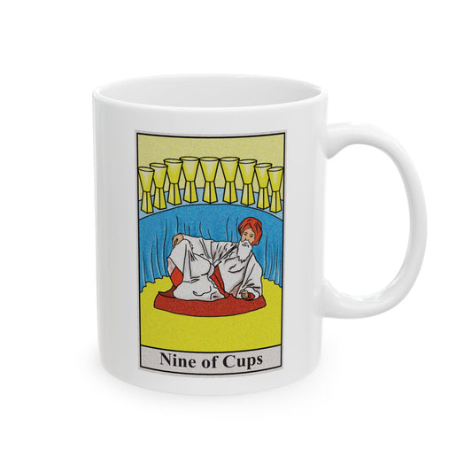 Nine of Cups Tarot Card Coffee Mug - Double Sided Print, White Ceramic, 11oz by TheGlassyLass.com