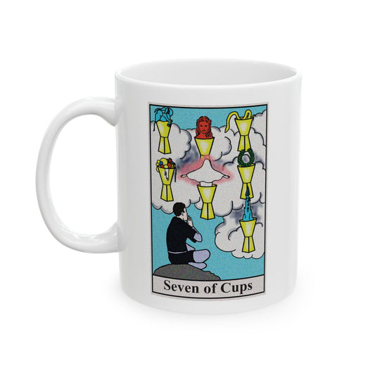 Seven of Cups Tarot Card Coffee Mug - Double Sided Print, White Ceramic, 11oz by TheGlassyLass.com
