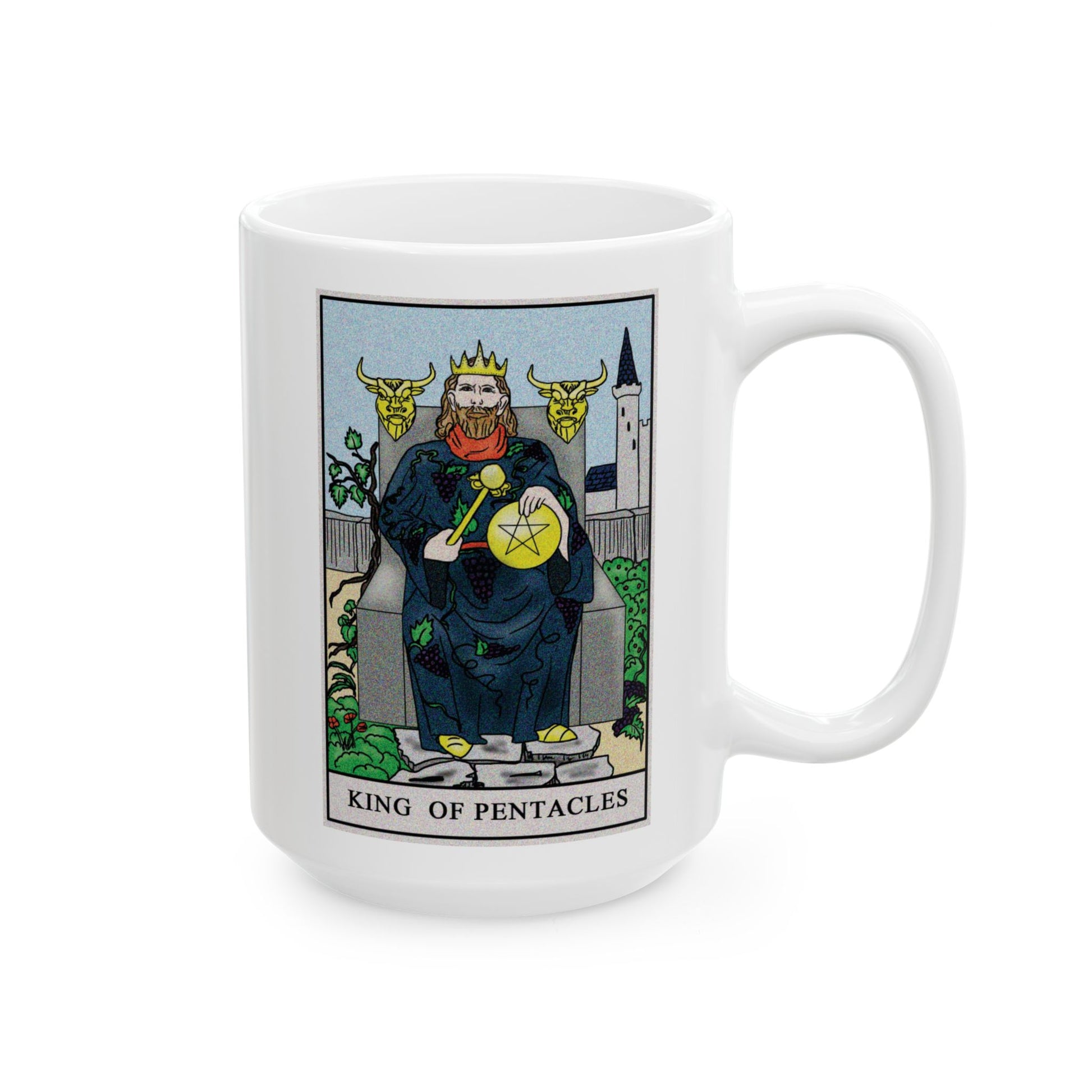 King of Pentacles Tarot Card Coffee Mug - Double Sided White Ceramic 15oz by TheGlassyLass.com