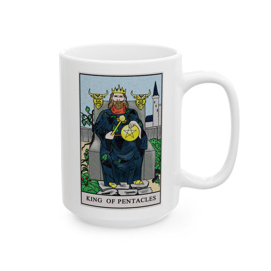 King of Pentacles Tarot Card Coffee Mug - Double Sided White Ceramic 15oz by TheGlassyLass.com