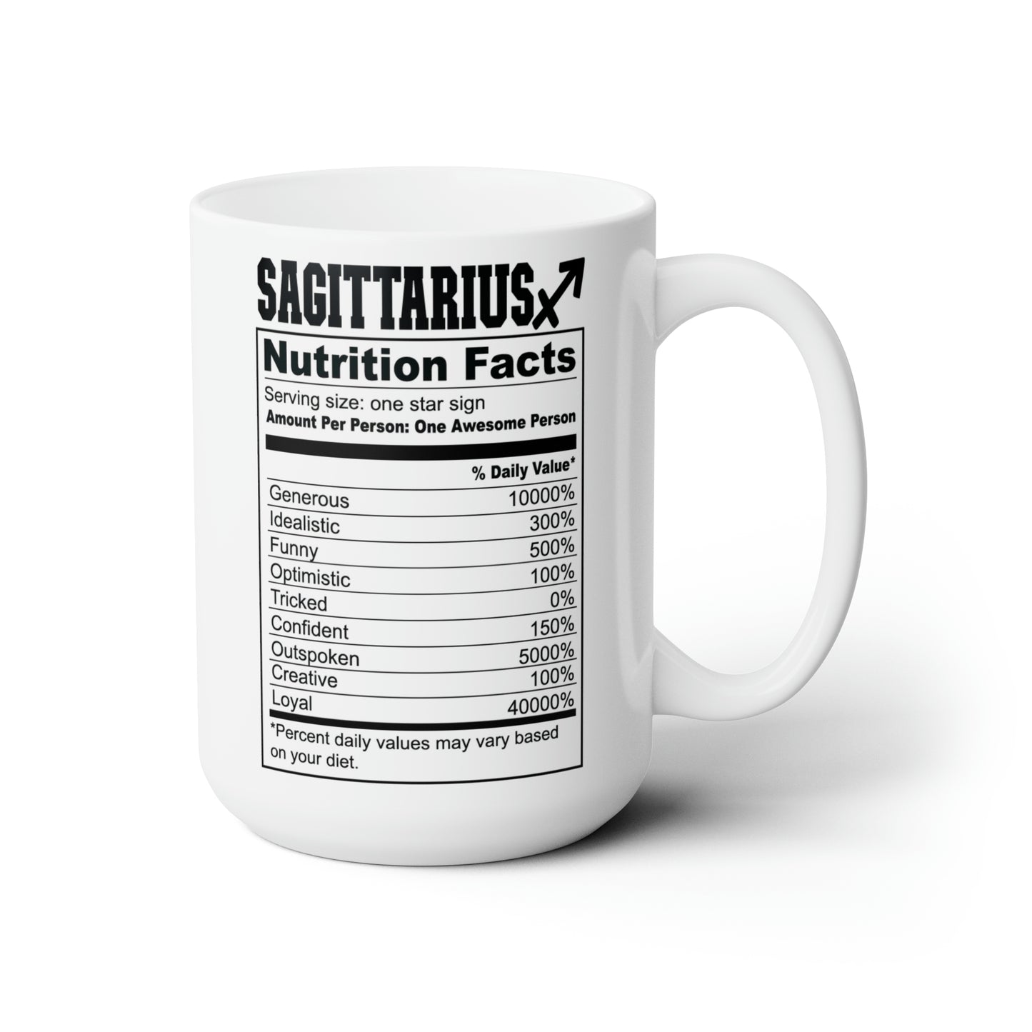 This listing is for a Premium Quality 15oz White Ceramic coffee / tea mug with a double sided Sagittarius Tarot Card