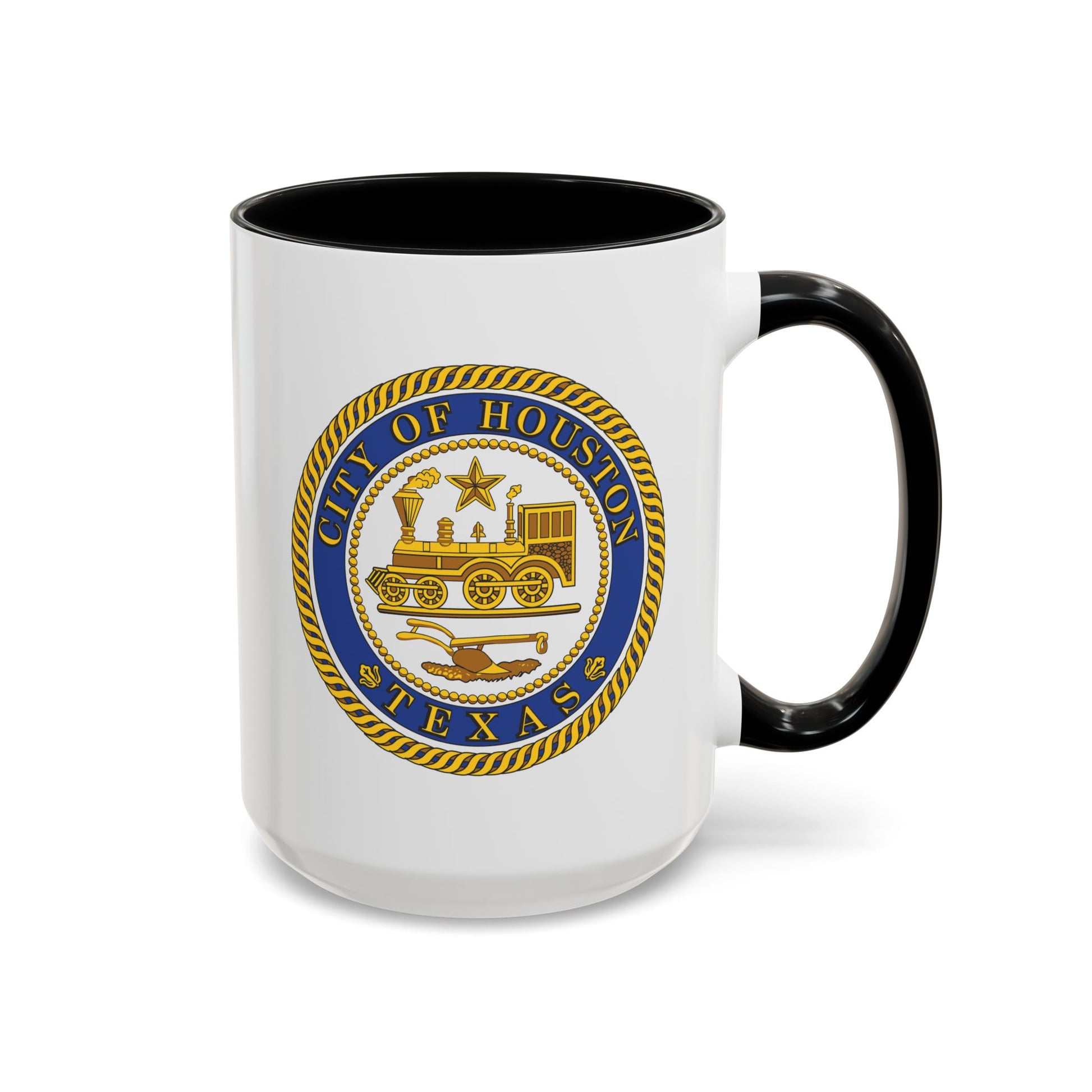 City of Houston Seal Coffee Mug - Double Sided Print, Black Accent White Ceramic, 15oz by TheGlassyLass.com