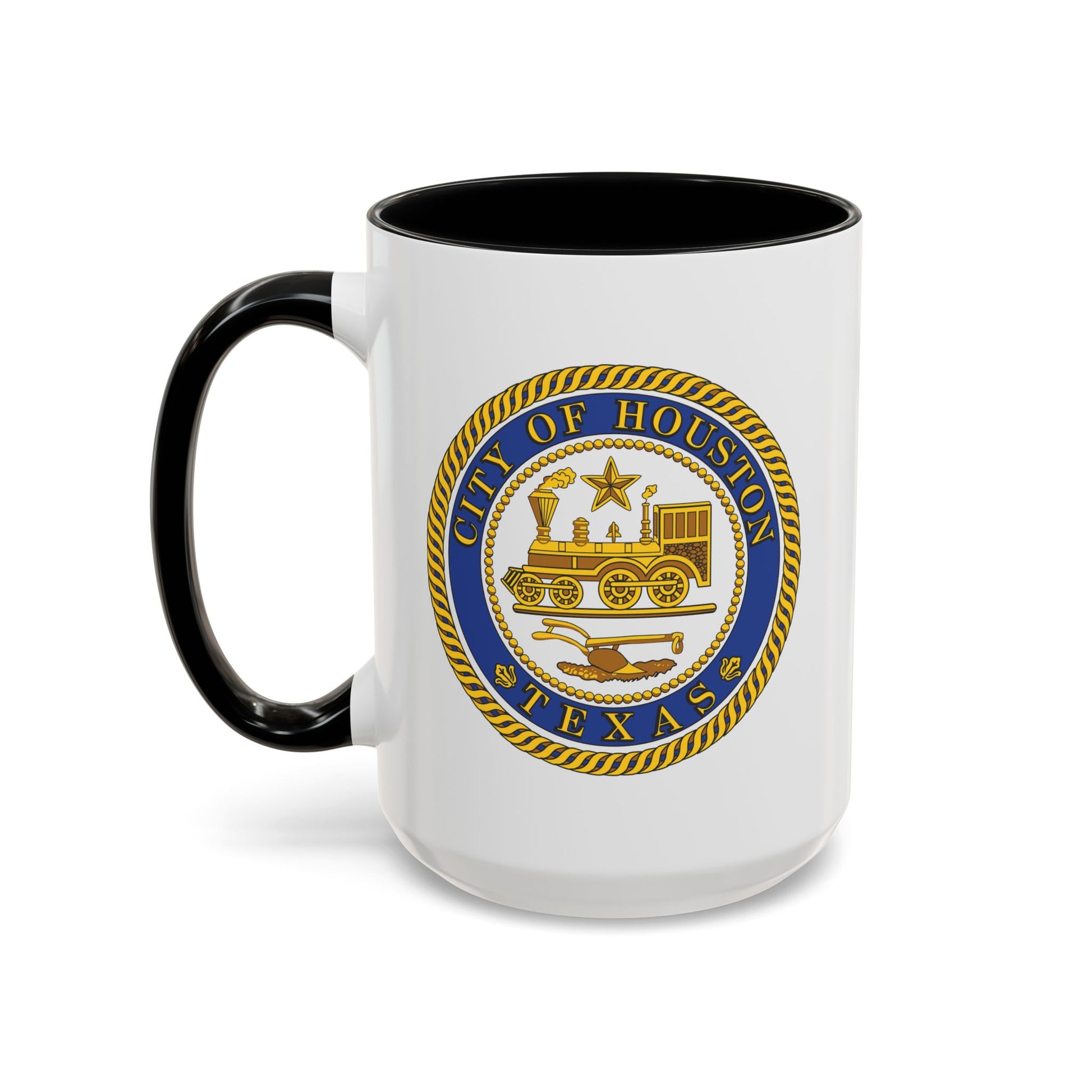 City of Houston Seal Coffee Mug - Double Sided Print, Black Accent White Ceramic, 15oz by TheGlassyLass.com