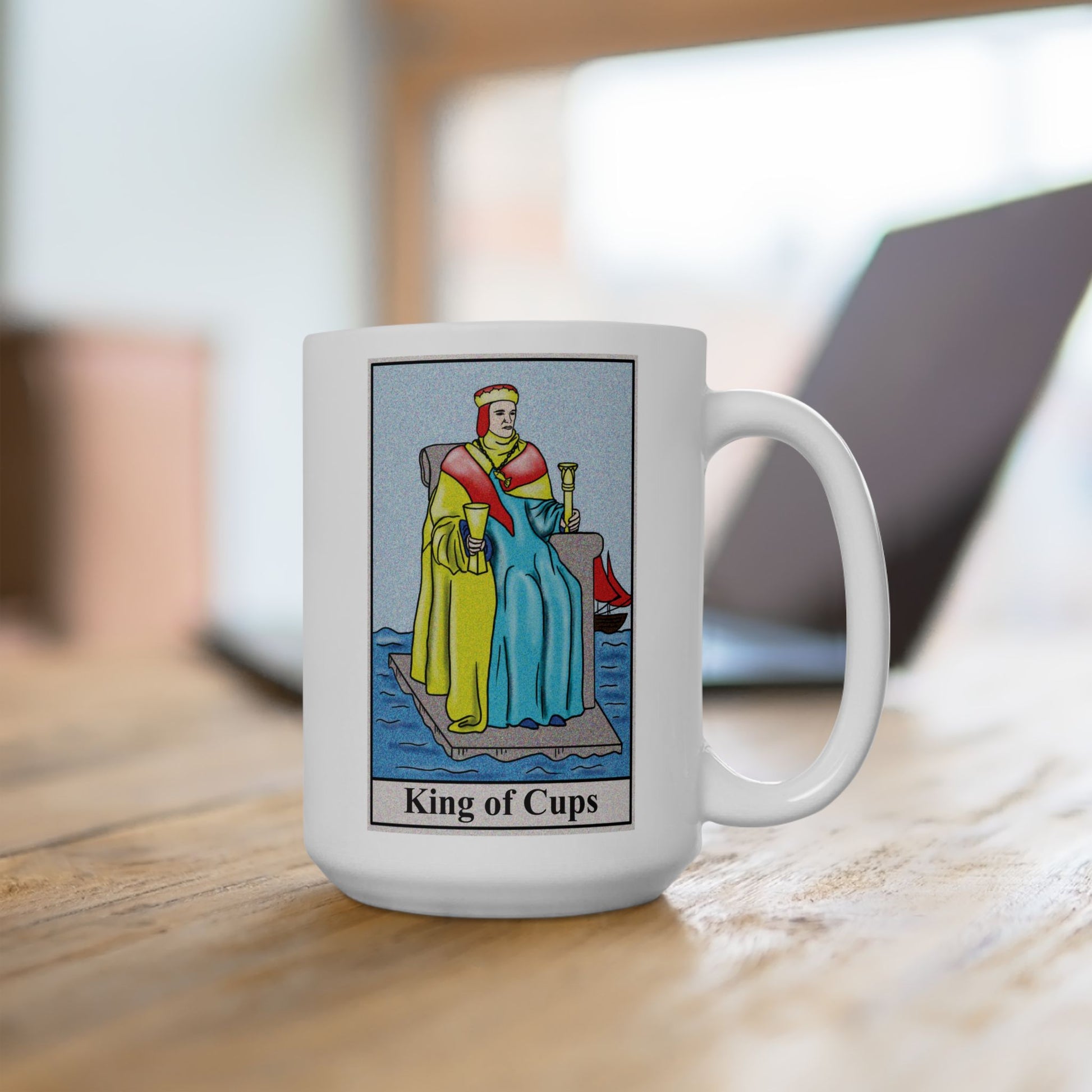 King of Cups Tarot Card Coffee Mug - Double Sided White Ceramic 15oz by TheGlassyLass.com