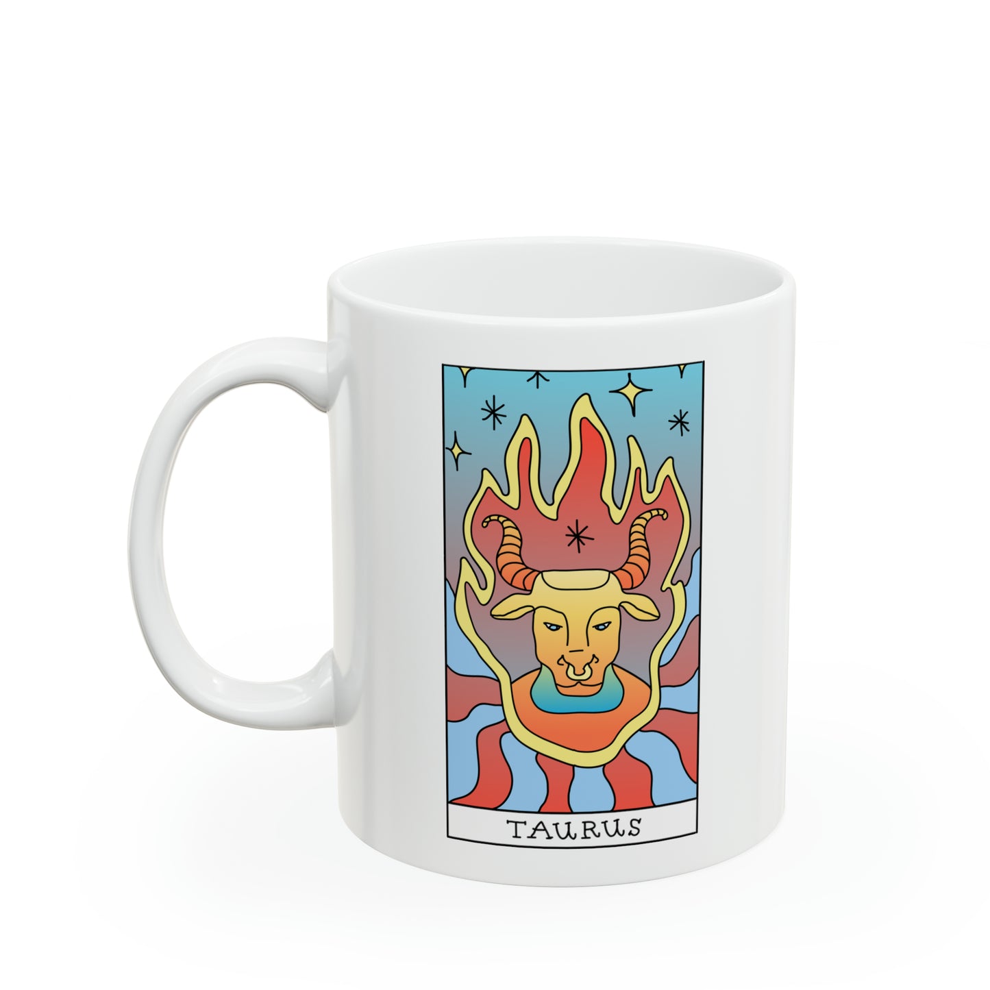 Taurus Tarot Card Coffee Mug - Double Sided 11oz White Ceramic by TheGlassyLass.com