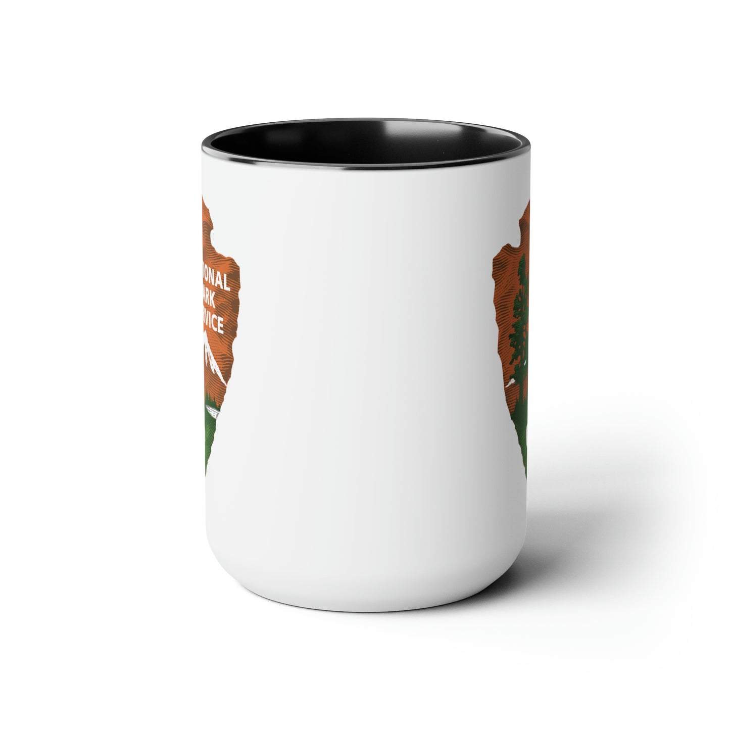 National Park Service Coffee Mug - Double Sided Black Accent White Ceramic 15oz by TheGlassyLass