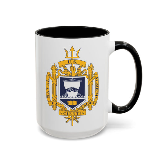 United States Naval Academy Seal - Double Sided Black Accent White Ceramic Coffee Mug 15oz by TheGlassyLass.com