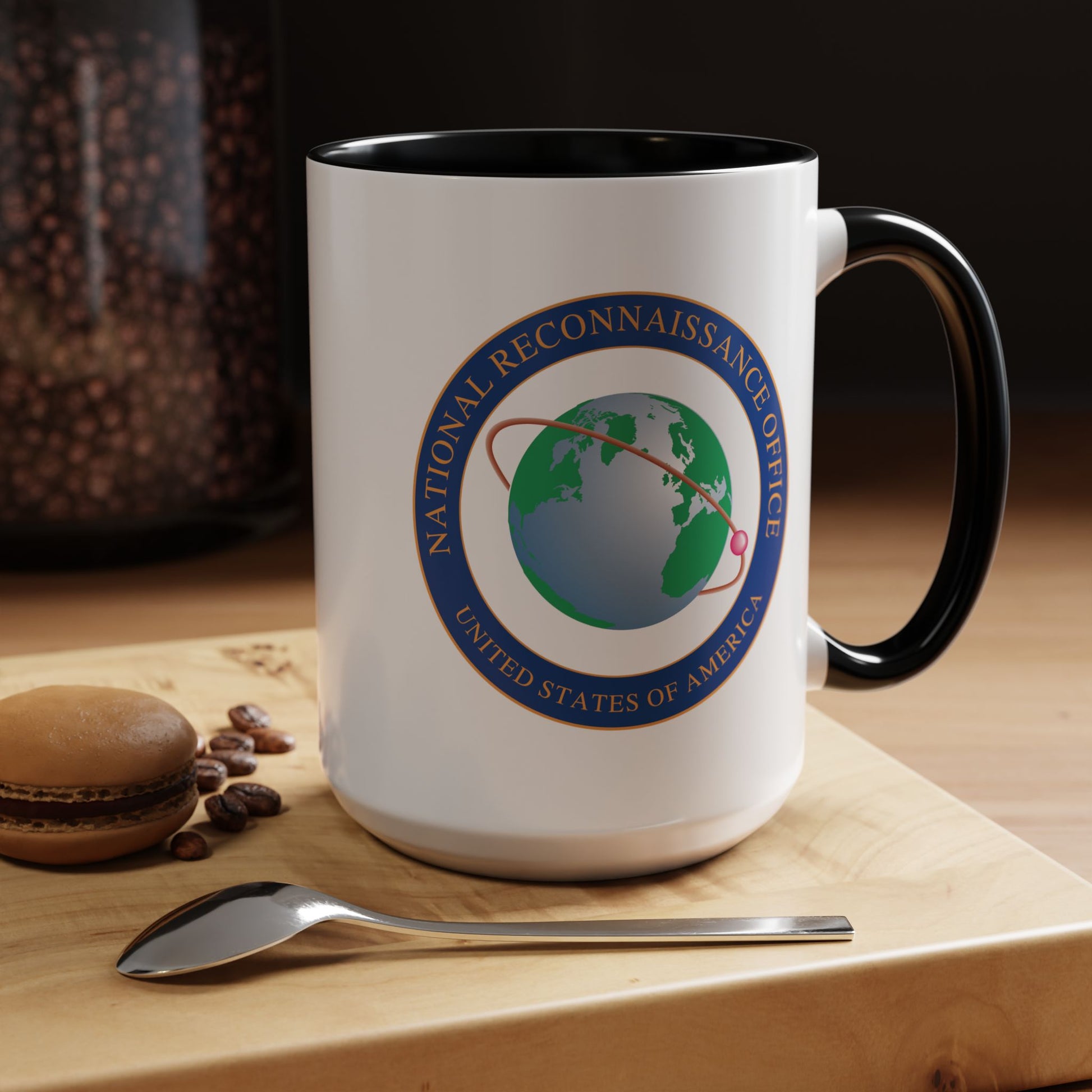 National Reconnaissance Office Coffee Mug - Double Sided Black Accent White Ceramic 15oz by TheGlassyLass.com