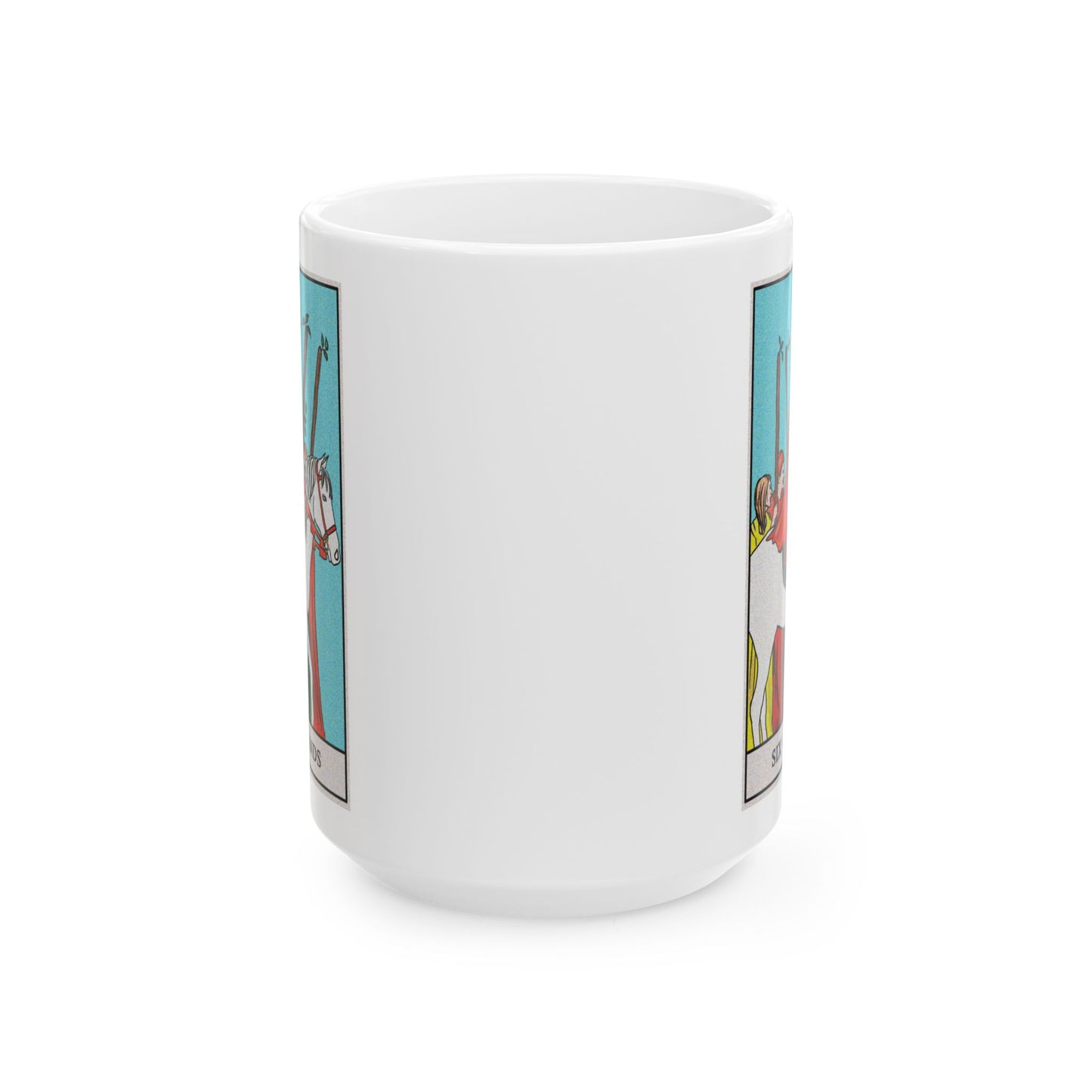 Six of Wands Tarot Card Coffee Mug - Double Sided White Ceramic 15oz by TheGlassyLass.com