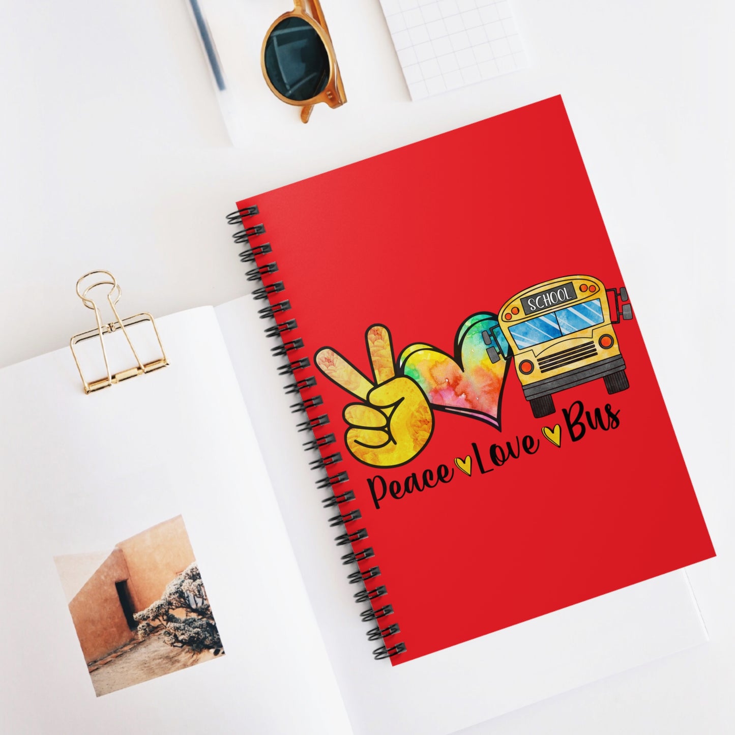 Peace - Love - School Bus: Spiral Notebook - Log Books - Journals - Diaries - and More Custom Printed by TheGlassyLass
