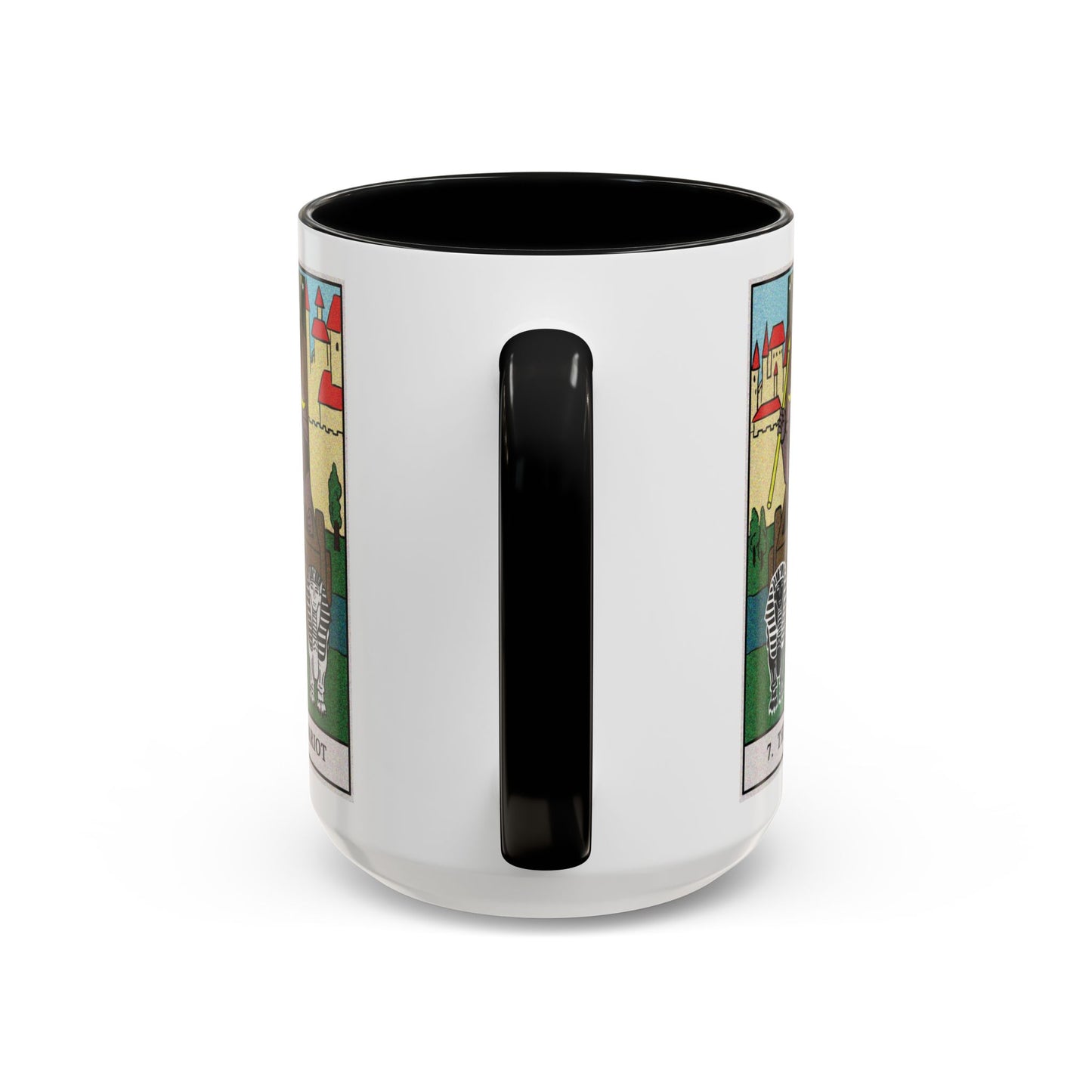 The Chariot Tarot Card Coffee Mug - Double Sided Black Accent White Ceramic 15oz by TheGlassyLass.com