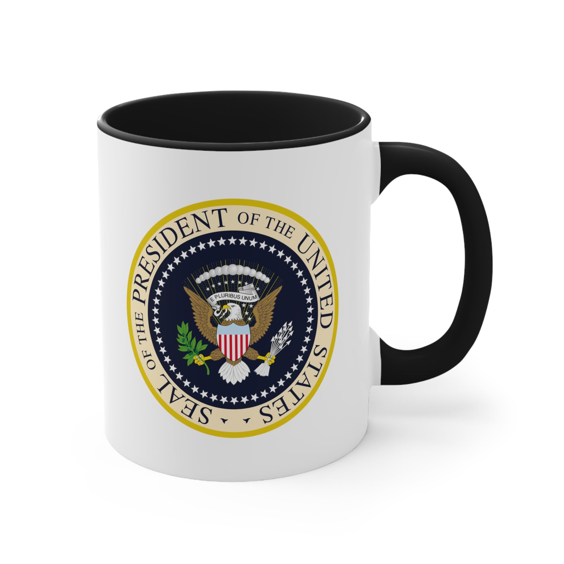 Presidential Seal Coffee Mug - Double Sided Black Accent White Ceramic 11oz by TheGlassyLass