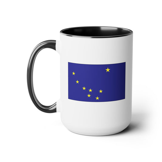 Alaska State Flag - Double Sided Black Accent White Ceramic Coffee Mug 15oz by TheGlassyLass.com