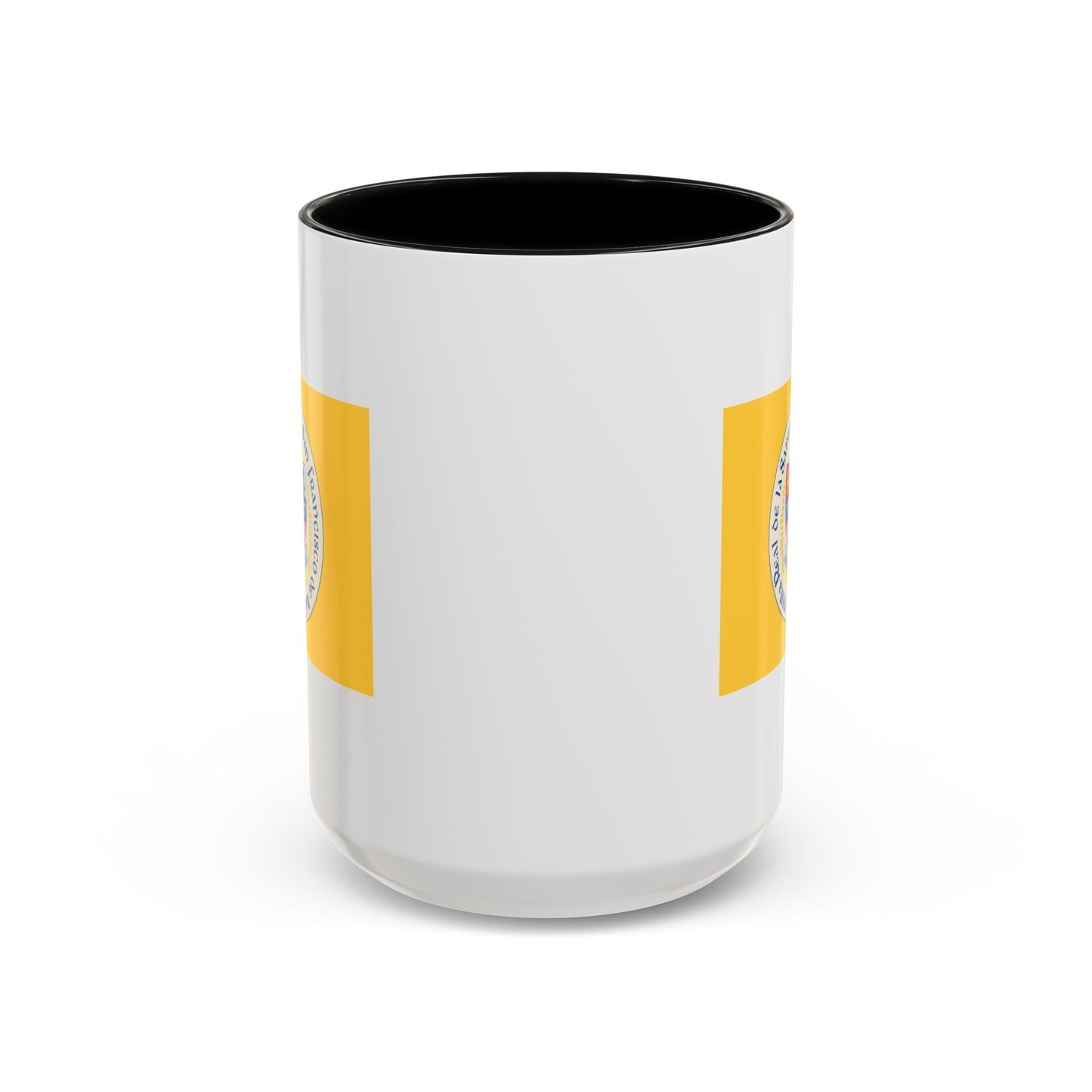 Santa Fe New Mexico Flag Coffee Mug - Double Sided Print, Black Accent White Ceramic, 15oz by TheGlassyLass.com