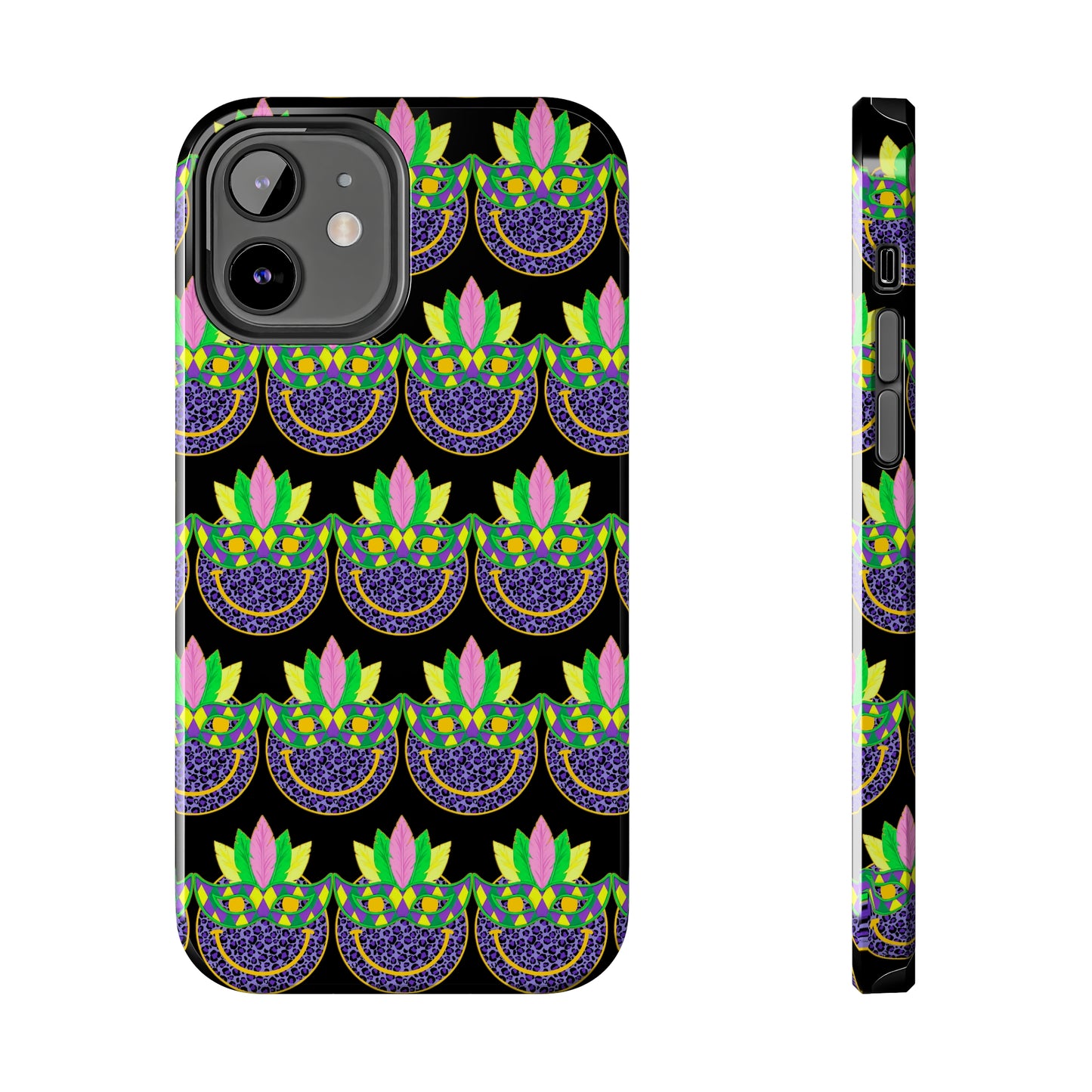 Mardi Gras Cat Mask: iPhone Tough Case Design - Wireless Charging - Superior Protection - Original Designs by TheGlassyLass.com