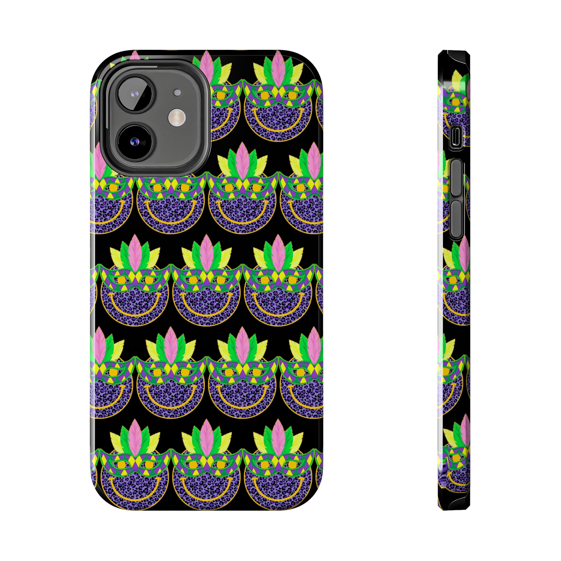 Mardi Gras Cat Mask: iPhone Tough Case Design - Wireless Charging - Superior Protection - Original Designs by TheGlassyLass.com