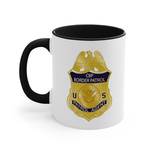 US CBP Patrol Agent Badge Coffee Mug - Double Sided Black Accent White Ceramic 11oz by TheGlassyLass.com