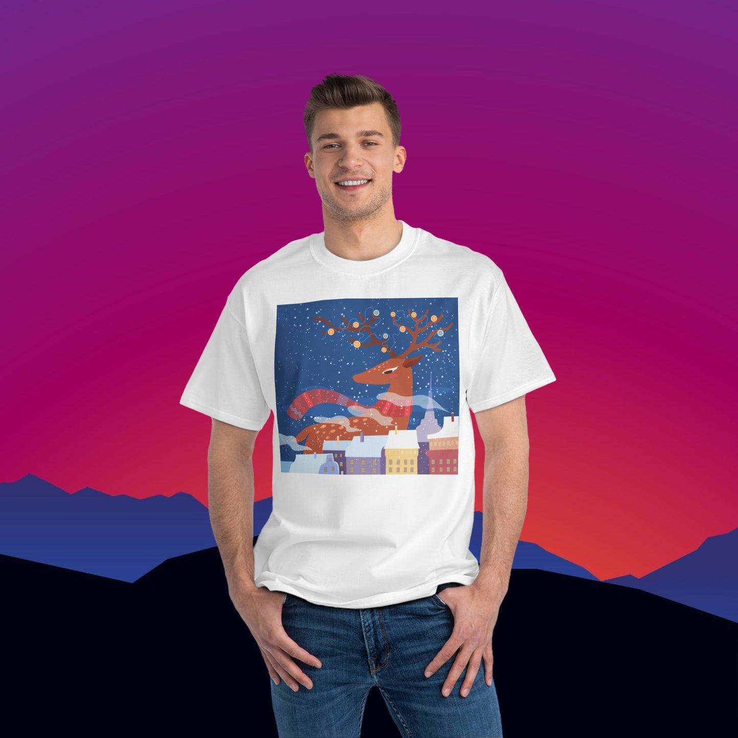 Reindeer Games Christmas T-Shirt: (Hanes Beefy-T 100% Preshrunk Cotton Custom Printed by TheGlassyLass.com