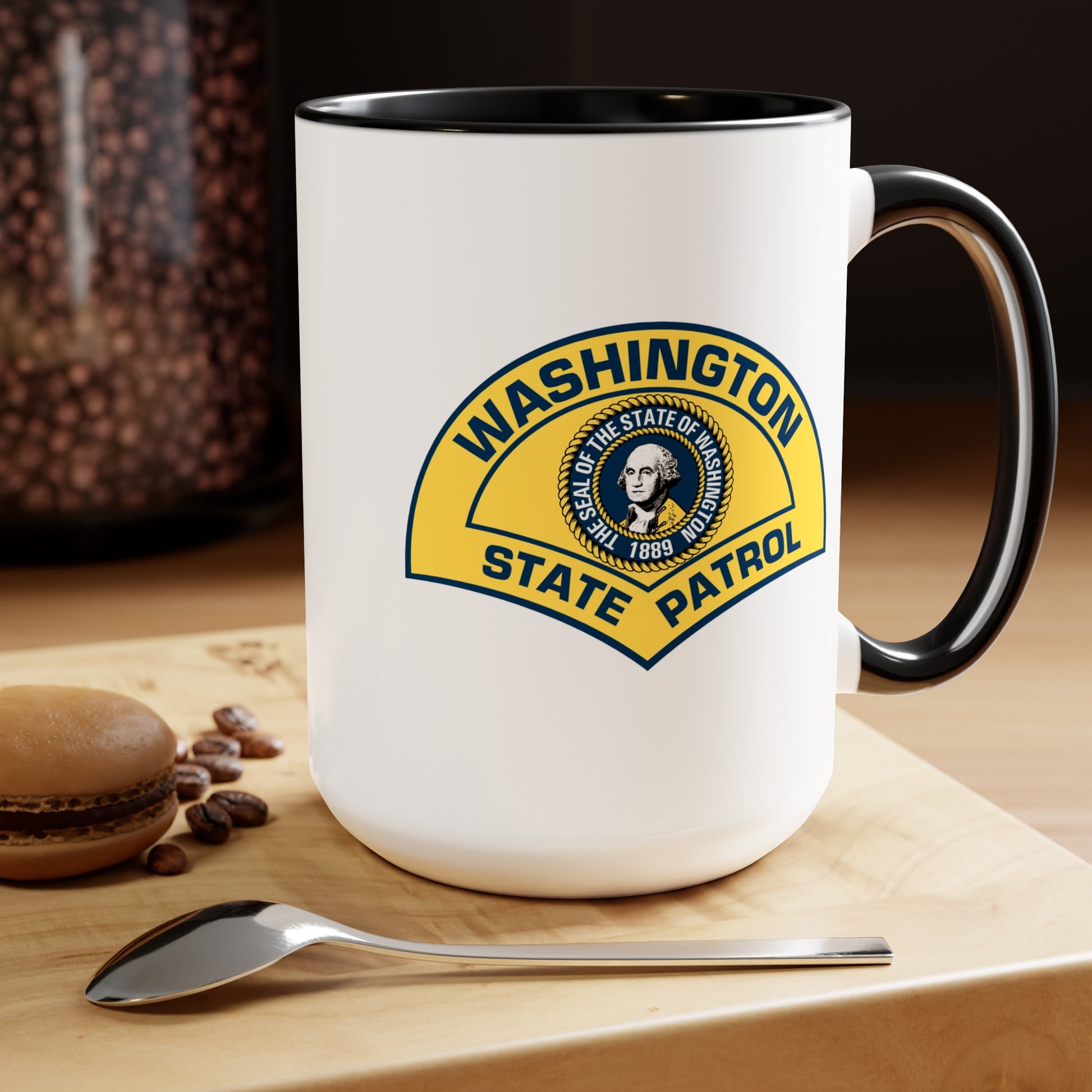 Washington State Patrol Coffee Mug - Double Sided Black Accent White Ceramic 15oz by TheGlassyLass.com