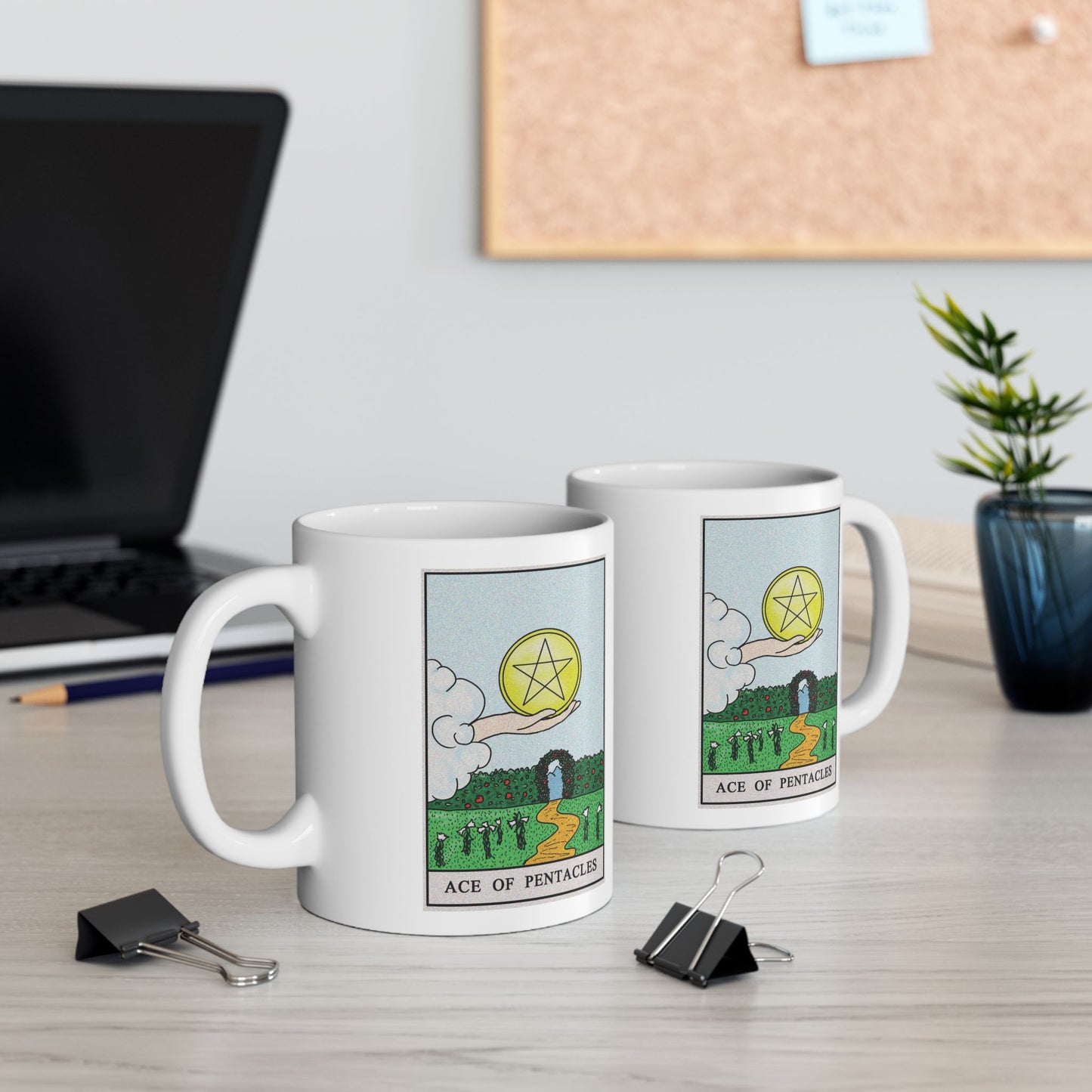 Ace of Pentacles Tarot Card Coffee Mug - Double Sided Print, White Ceramic, 11oz by TheGlassyLass.com