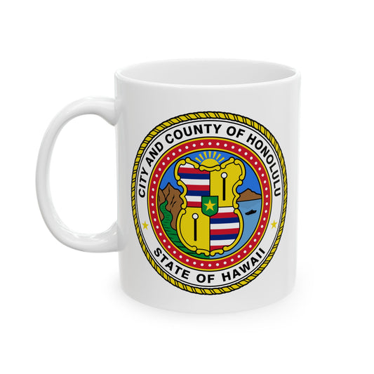 Honolulu City / County Seal Coffee Mug - Double Sided Print, White Ceramic, 11oz by TheGlassyLass.com