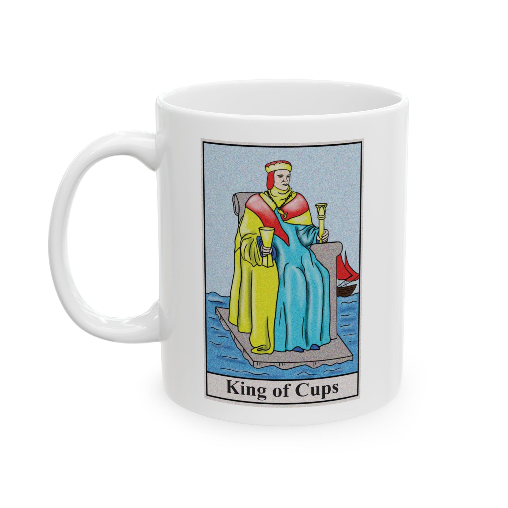 King of Cups Tarot Card Coffee Mug - Double Sided Print, White Ceramic, 11oz by TheGlassyLass.com