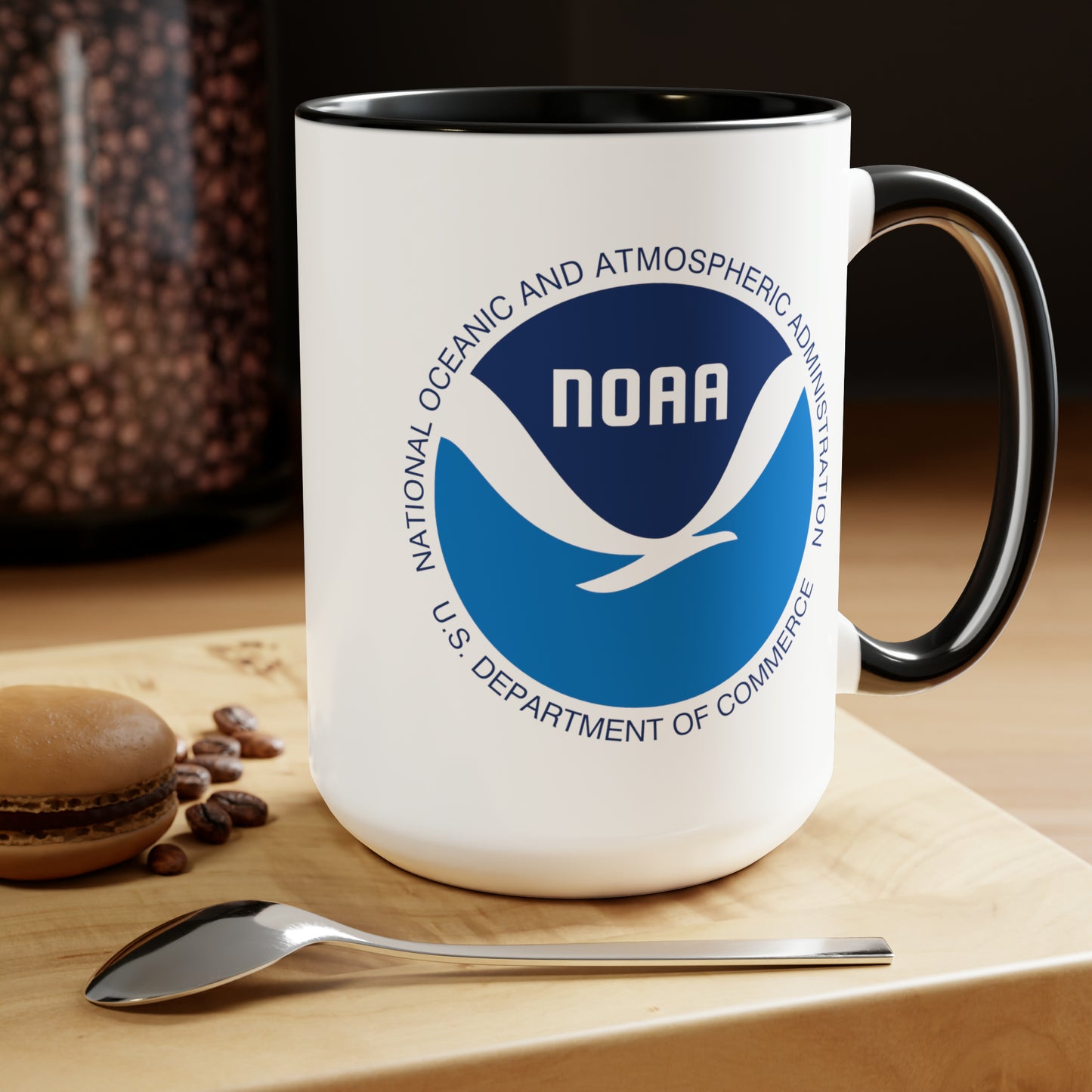 NOAA Logo Coffee Mug - Double Sided Black Accent White Ceramic 15oz by TheGlassyLass