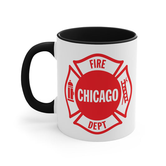 Chicago Fire Department Coffee Mug - Double Sided Print Black Accent Two Tone White Ceramic 11oz by TheGlassyLass.com