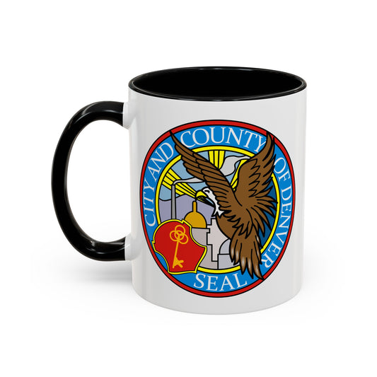 Denver City/County Seal Coffee Mug - Double Sided Print, Black Accent White Ceramic, 11oz by TheGlassyLass.com