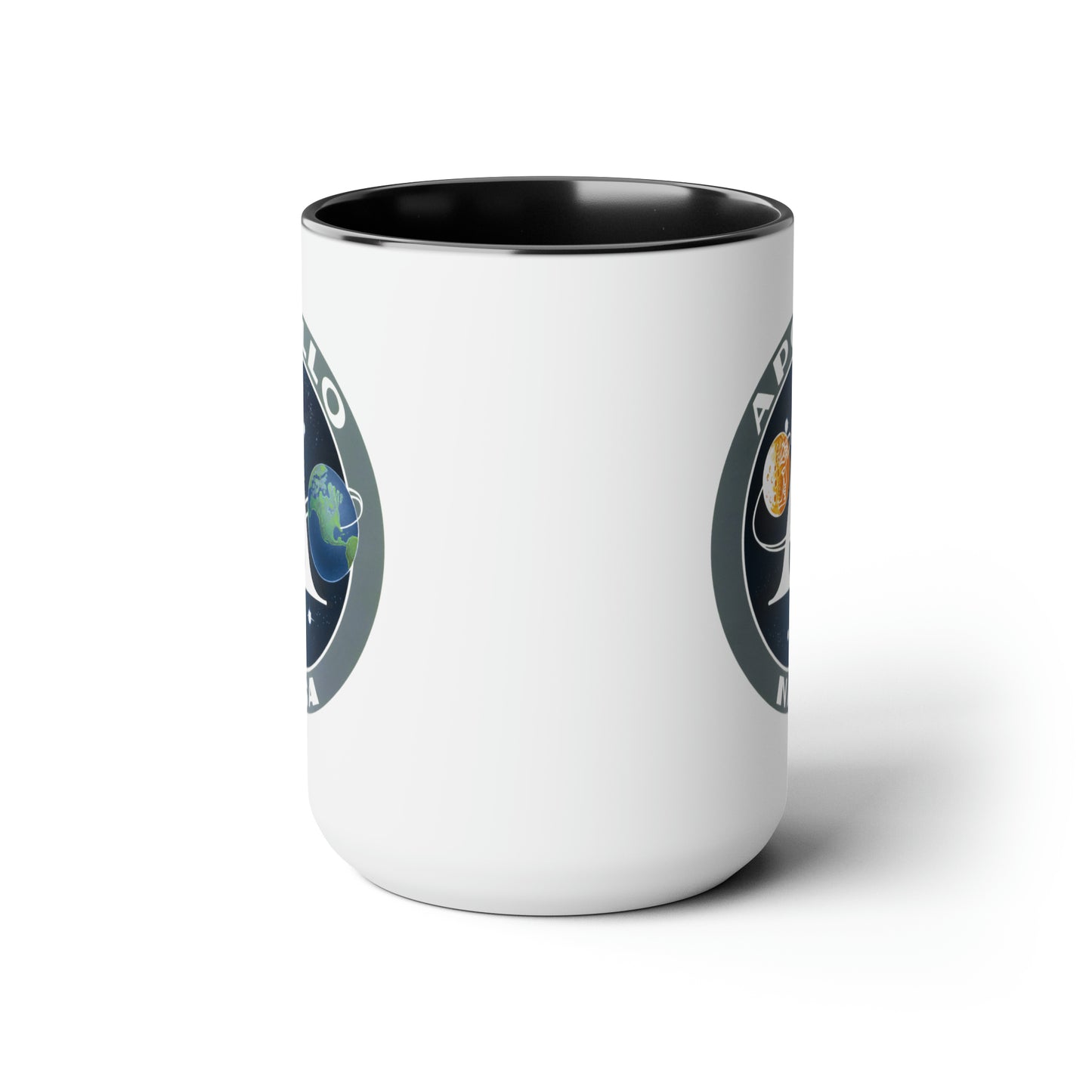 NASA Apollo Program Coffee Mugs - Double Sided Black Accent White Ceramic 15oz by TheGlassyLass