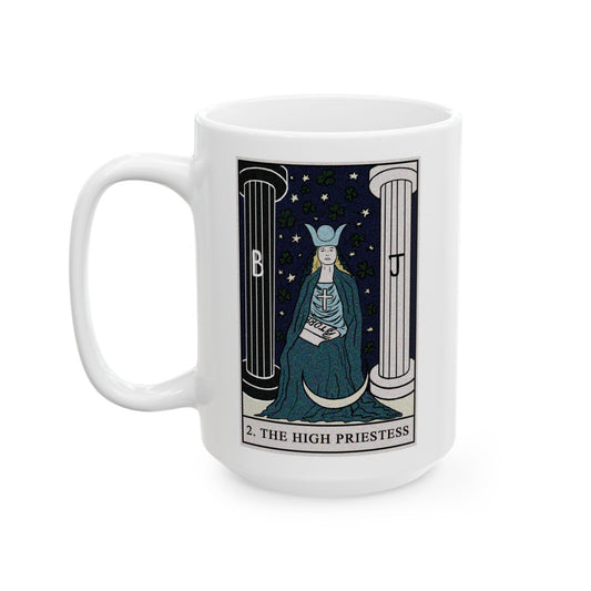 The High Priestess Tarot Card Coffee Mug - Double Sided White Ceramic 15oz by TheGlassyLass.com