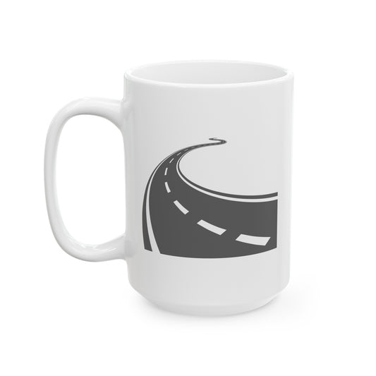 Long and Winding Road Coffee Mug - Double Sided White Ceramic 15oz by TheGlassyLass.com