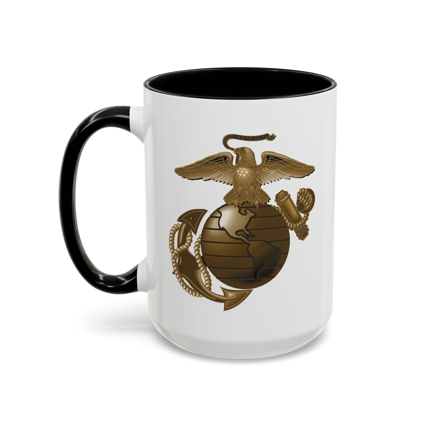 United States Marine Corps Anchor and Globe Coffee Mug - Double Sided Black Accent White Ceramic 15oz by TheGlassyLass.com