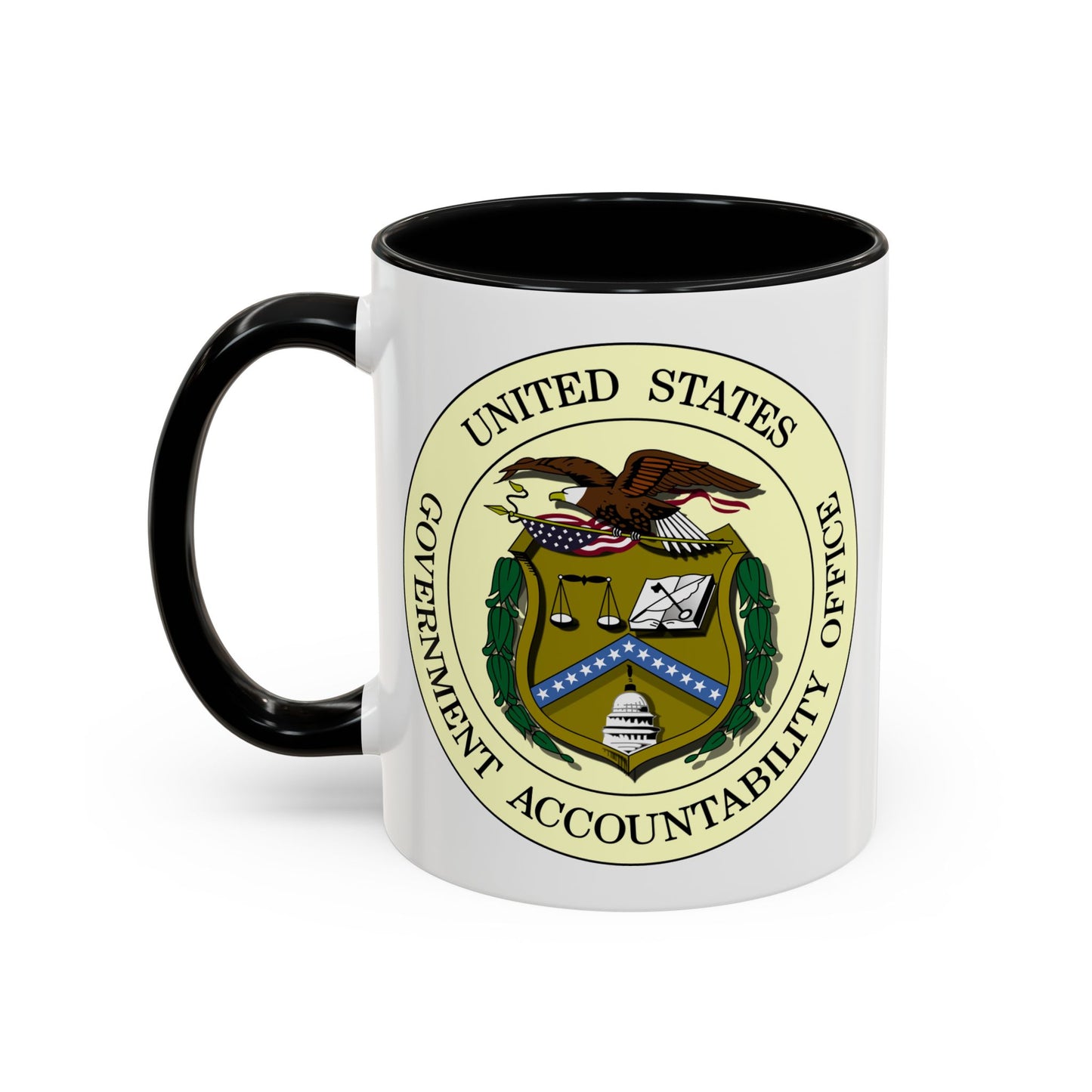 United States Government Accountability Office Seal Coffee Mug - Double Sided Print, Black Accent White Ceramic, 11oz by TheGlassyLass.com