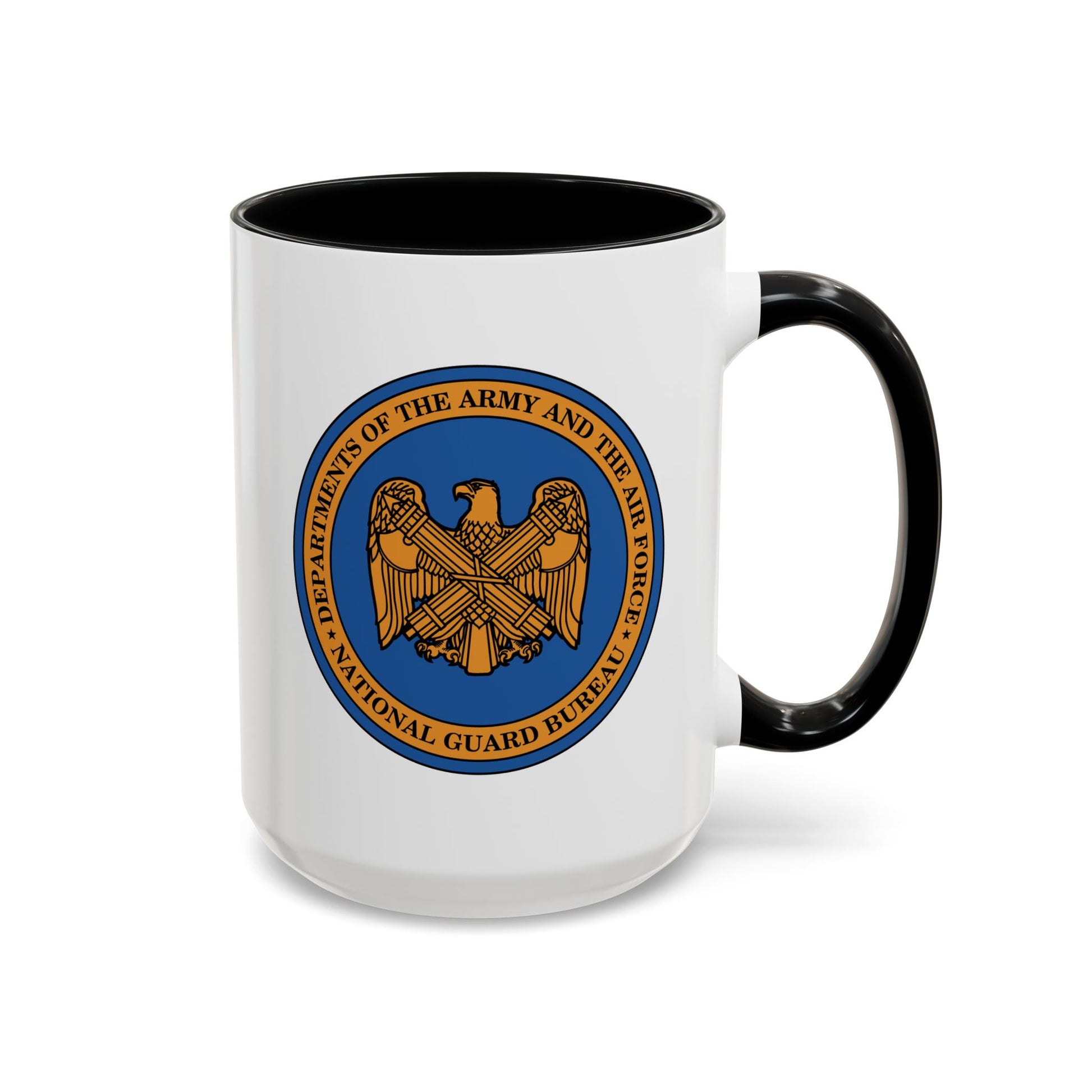 National Guard Bureau Seal Coffee Mug - Double Sided Print, Black Accent White Ceramic, 15oz by TheGlassyLass.com