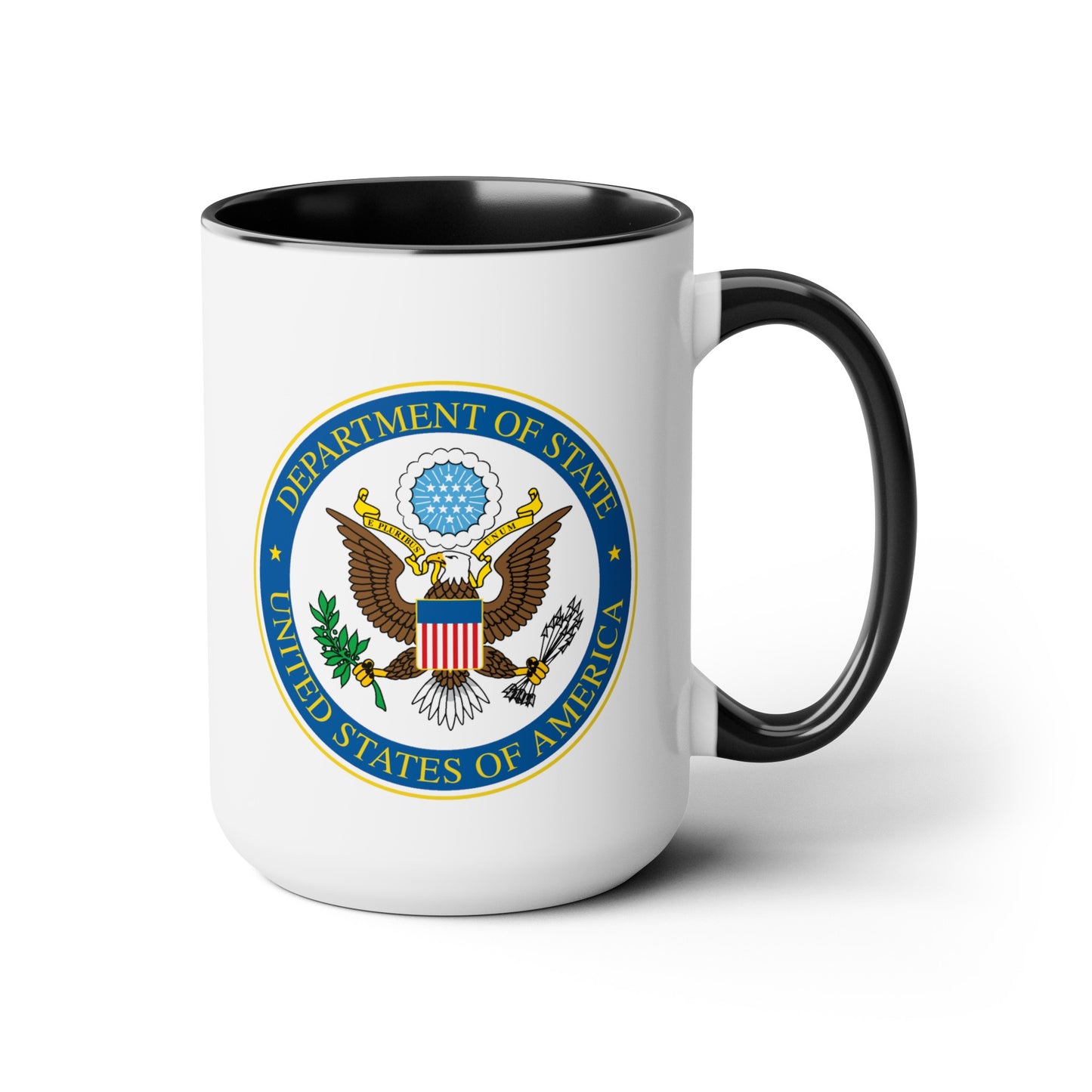Department of State Coffee Mug - Double Sided Black Accent White Ceramic 15oz by TheGlassyLass.com
