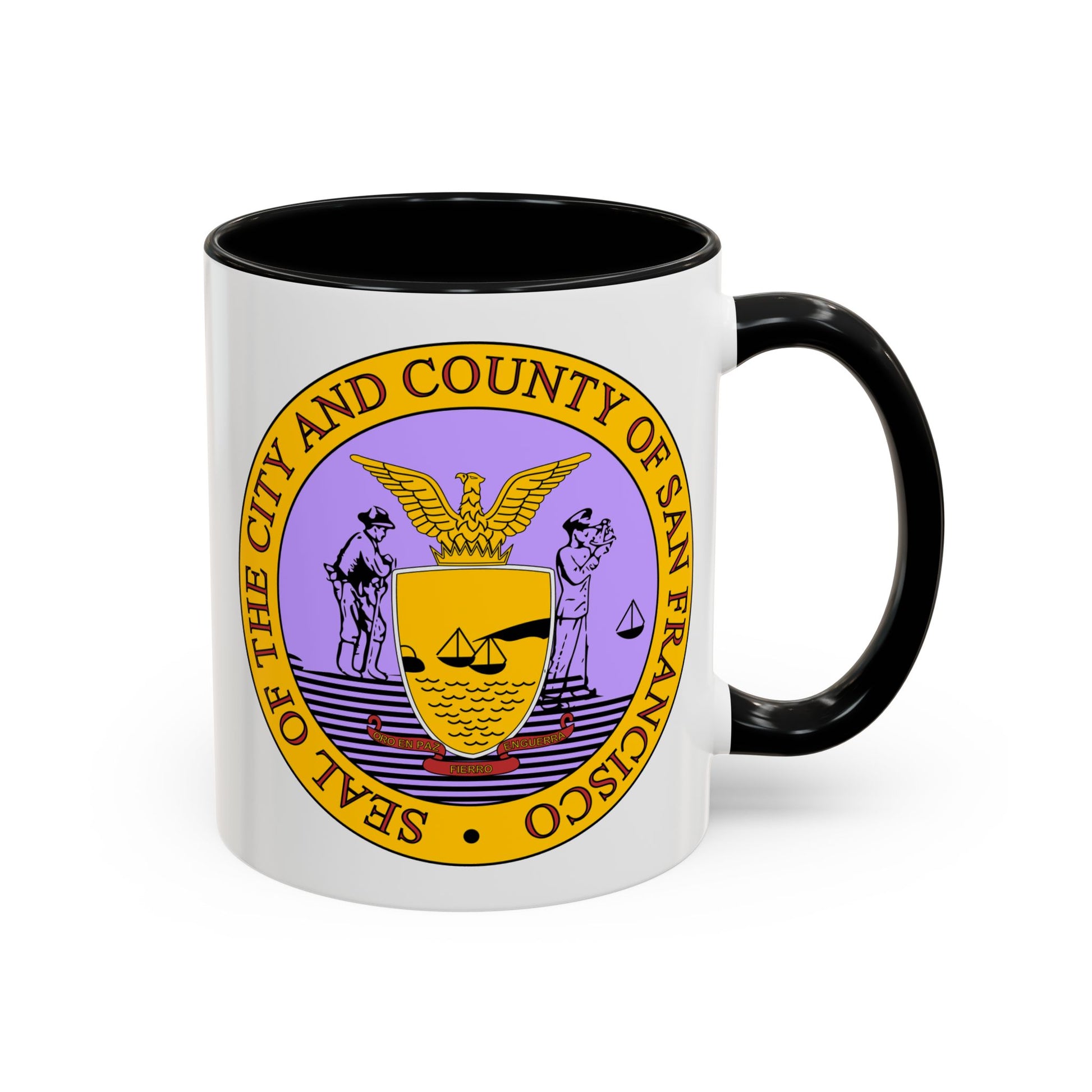 San Francisco City / County Seal Coffee Mug - Double Sided Print, Black Accent White Ceramic, 11oz by TheGlassyLass.com