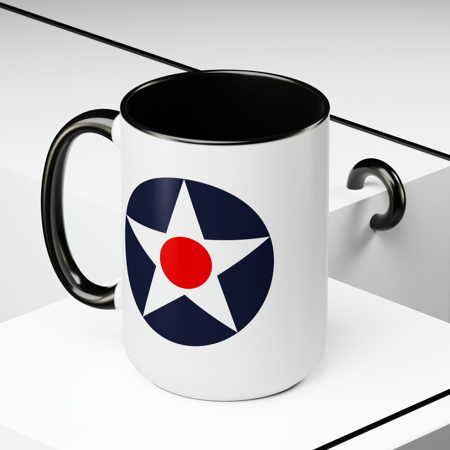 US Army Air Corps Roundel Coffee Mug - Double Sided Black Accent Ceramic 15oz - by TheGlassyLass.com